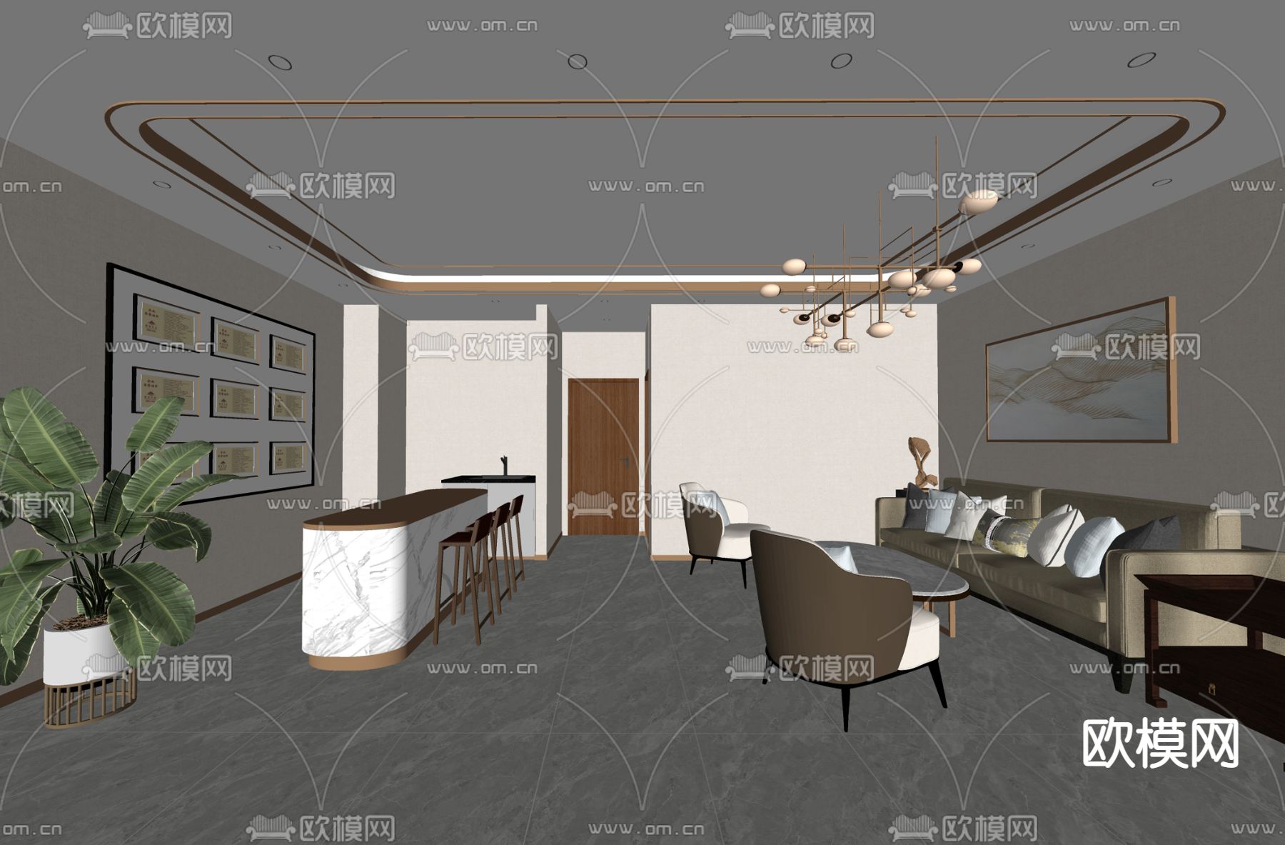 现代接待区 休闲区su模型