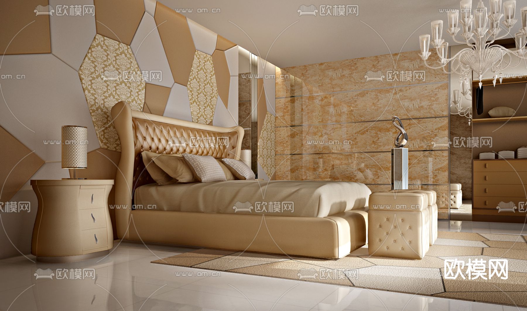 意大利LUDOVICA MASCHERONI品牌 简欧皮革双人床SU模型下载