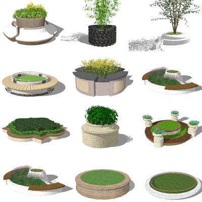  现代树池 花坛 花池su模型 