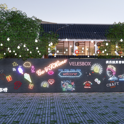  霓虹灯 网红拍照打卡墙su模型 