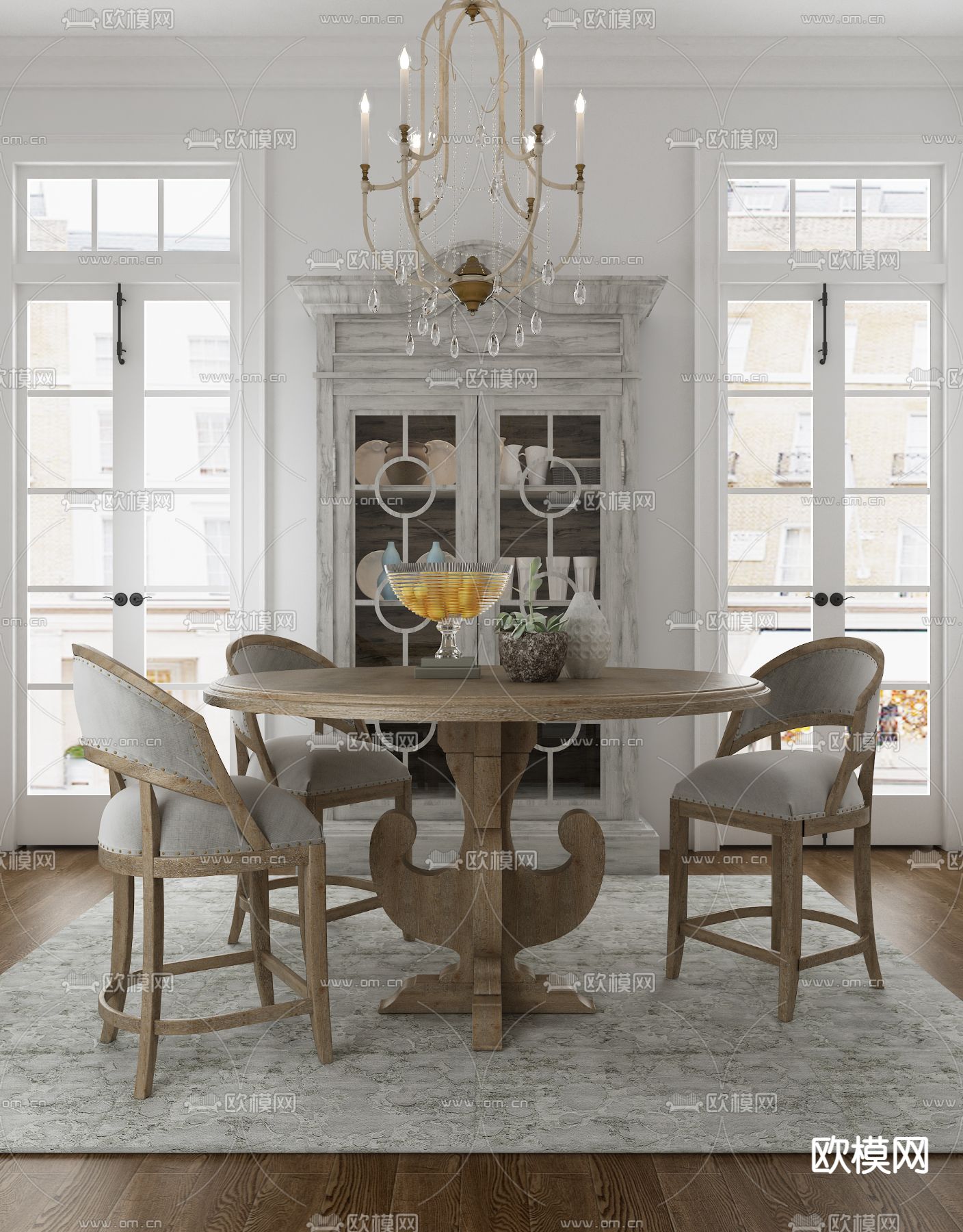 美国Hooker品牌 美式实木圆形餐桌椅su模型下载