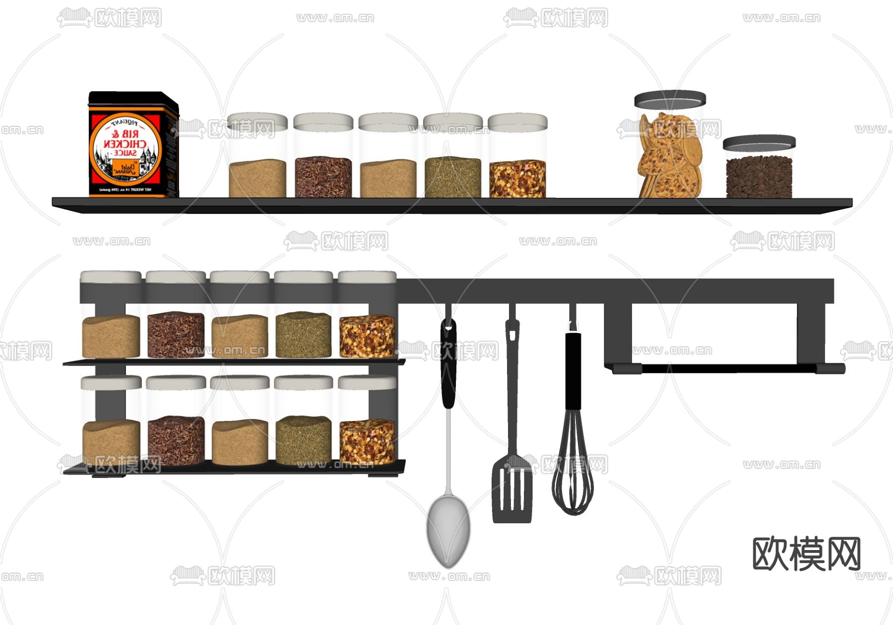 厨具 锅铲 勺子 调味罐su模型下载（渲染图2）