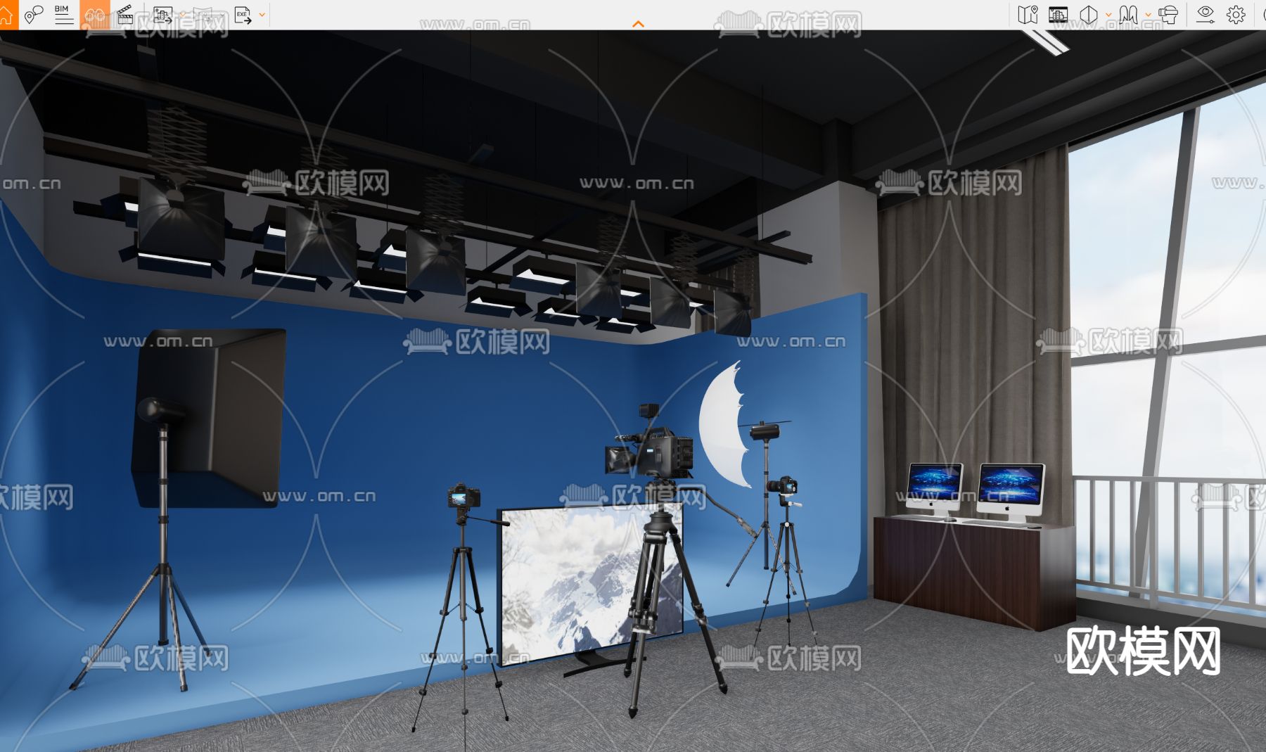 现代摄影棚 直播间su模型下载（渲染图3）