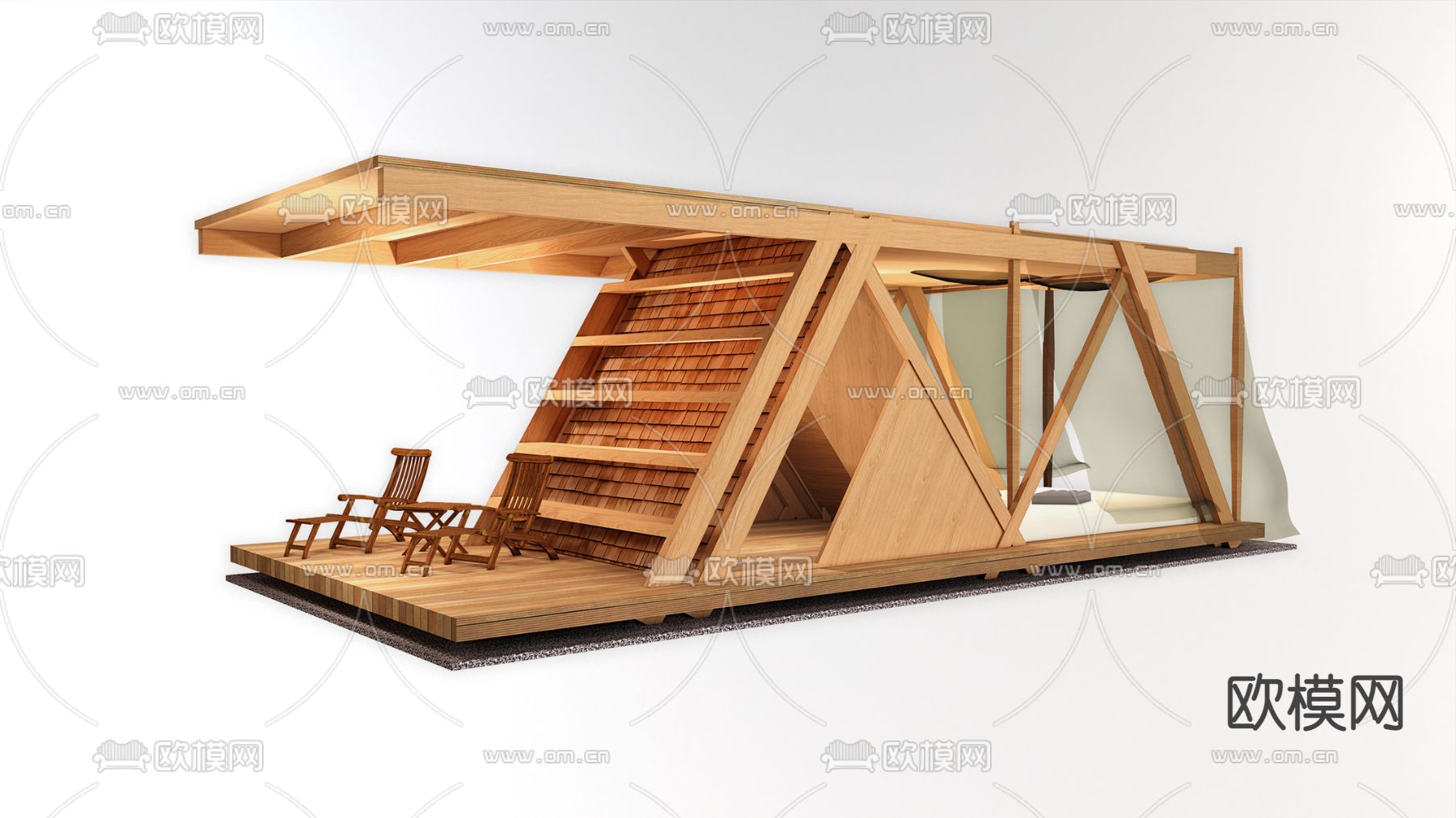 林中木屋 露营民宿建筑外观su模型下载（渲染图2）