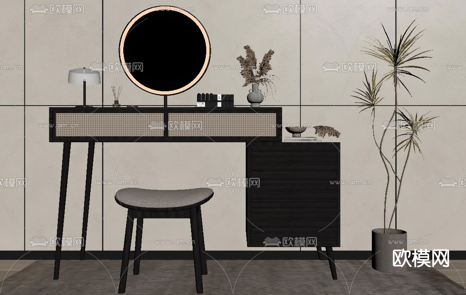 侘寂梳妆台su模型下载（渲染图2）