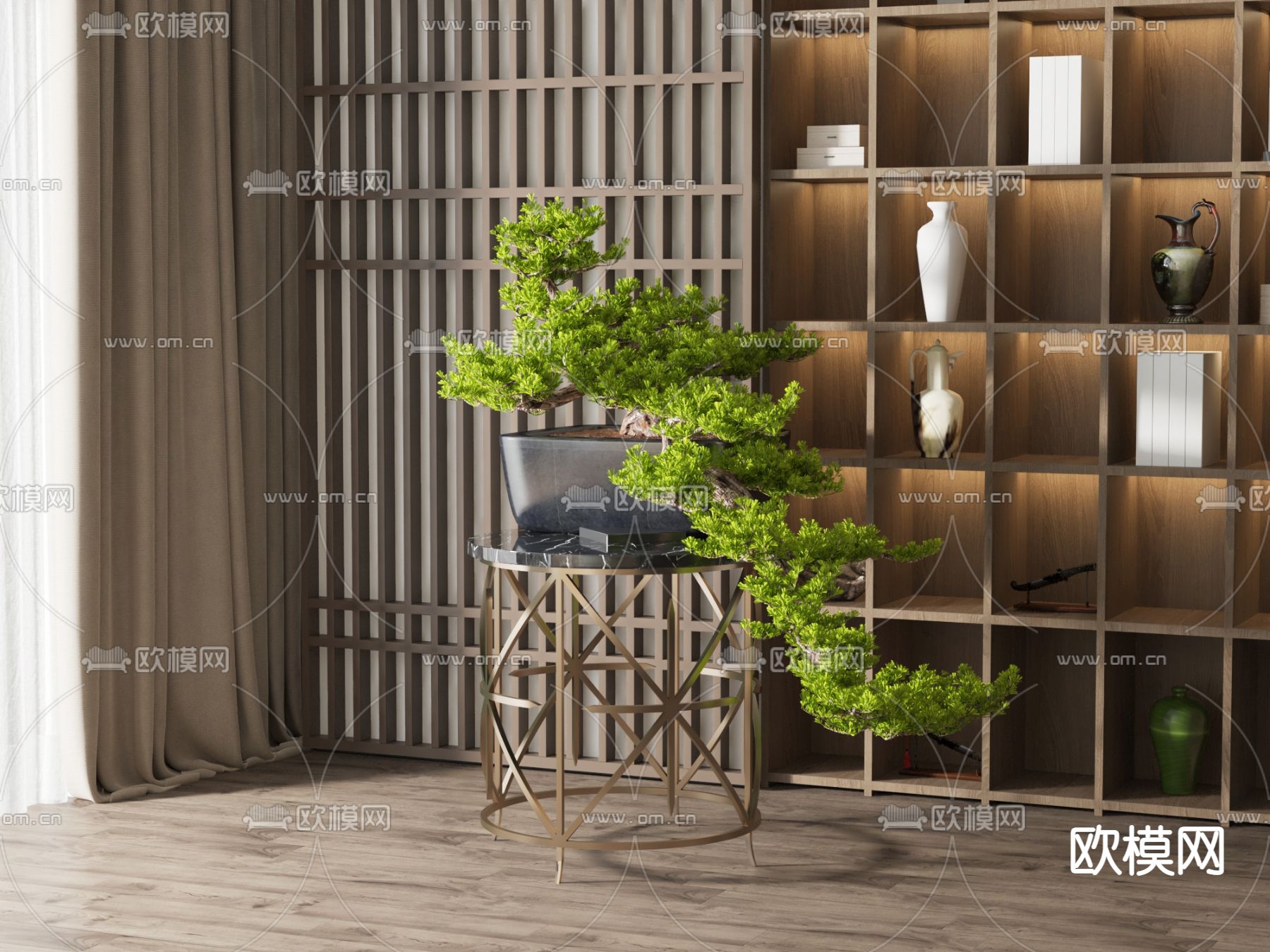 新中式松柏盆栽 盆景3d模型下载_ID12286446_3dmax免费模型-欧模网