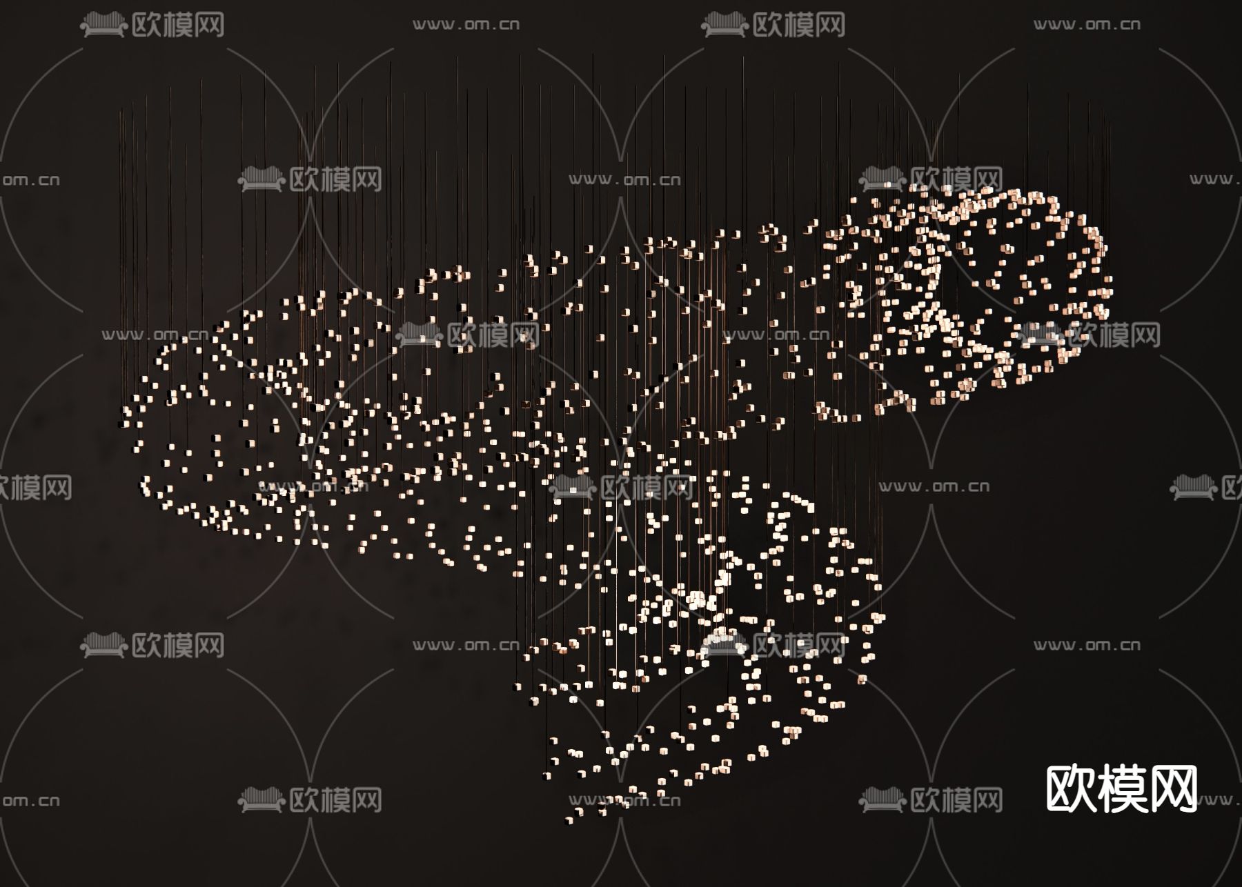 北欧满天星吊灯 水晶吊灯su模型下载（渲染图1）