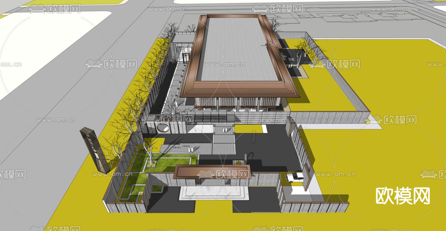 新中式售楼处庭院su模型下载（渲染图1）