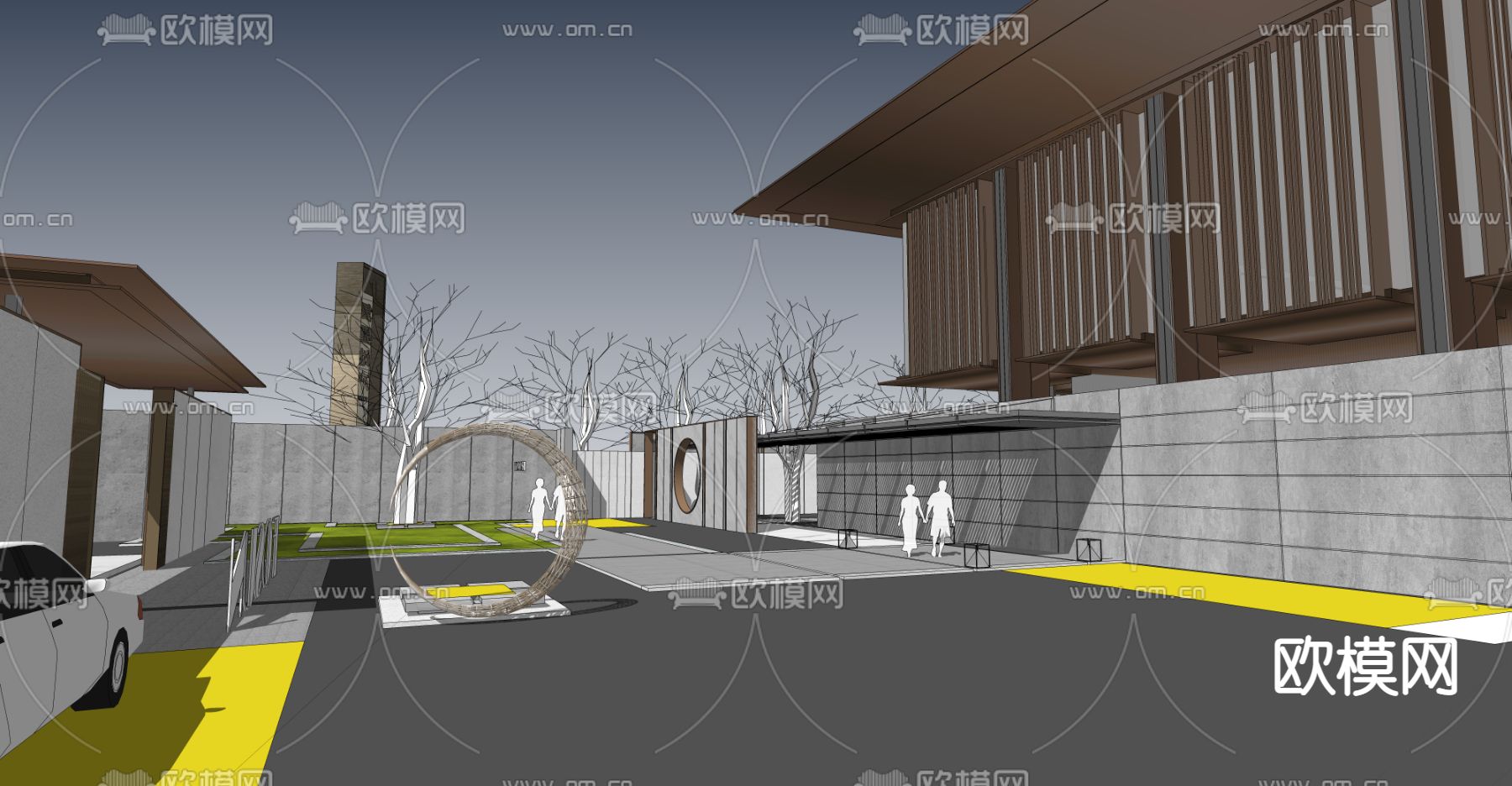 新中式售楼处庭院su模型下载（渲染图2）