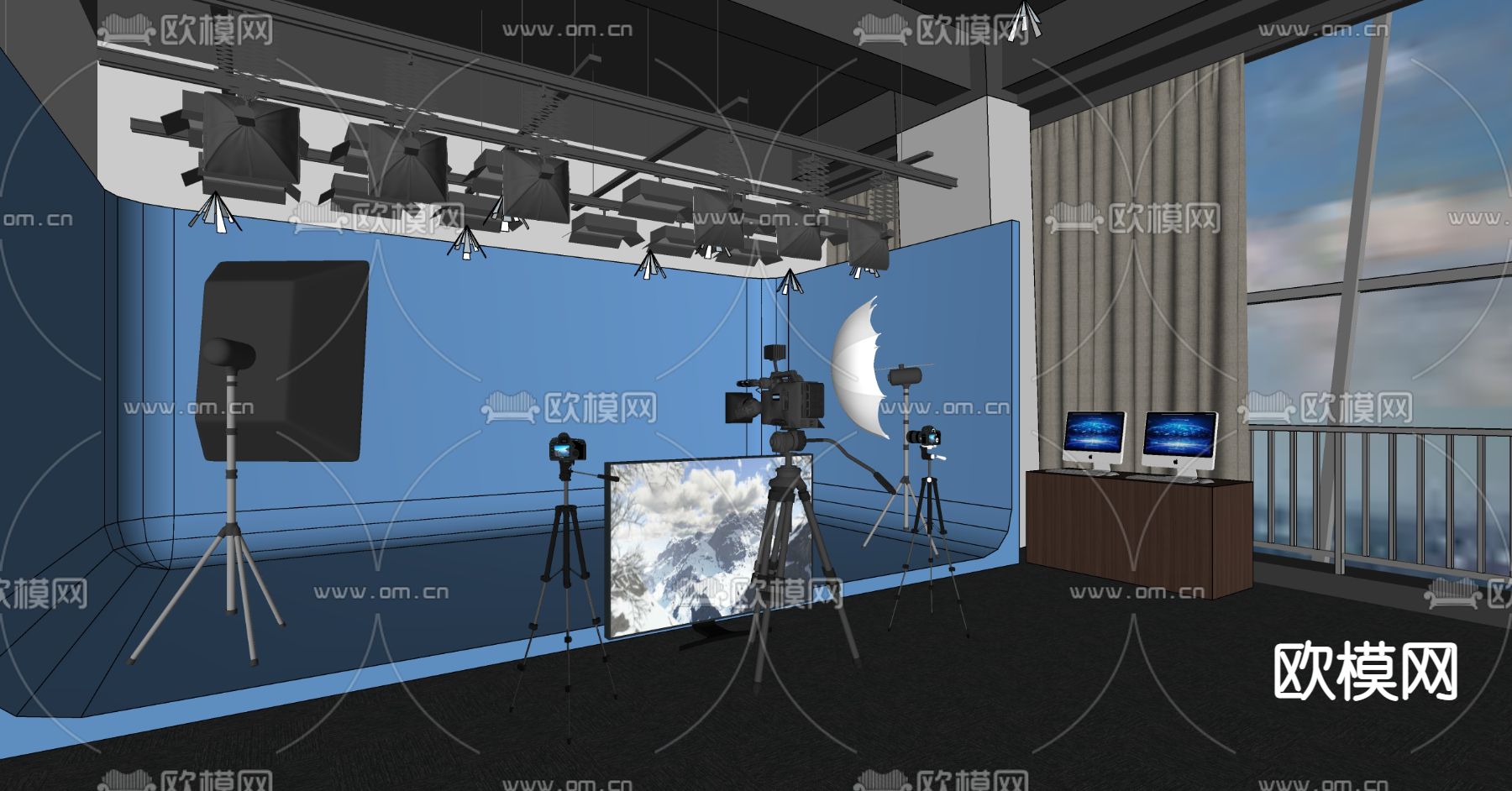 现代摄影棚 直播间su模型下载（渲染图2）