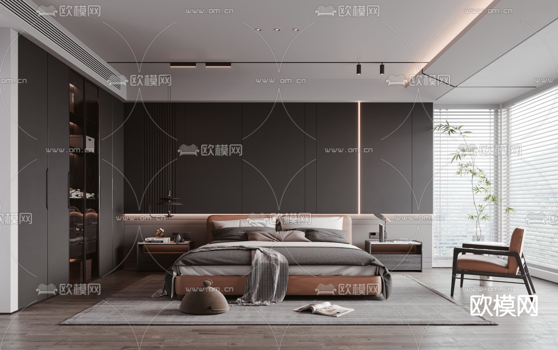 暗黑风卧室 主人房su模型下载（渲染图1）