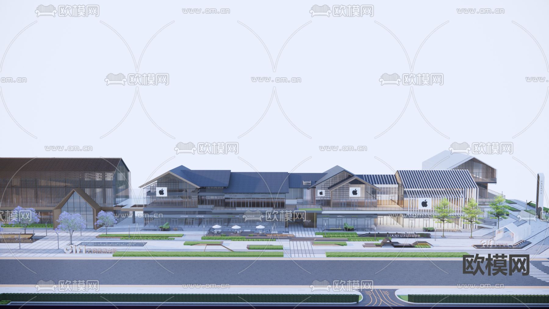 现代商业街su模型下载（渲染图3）