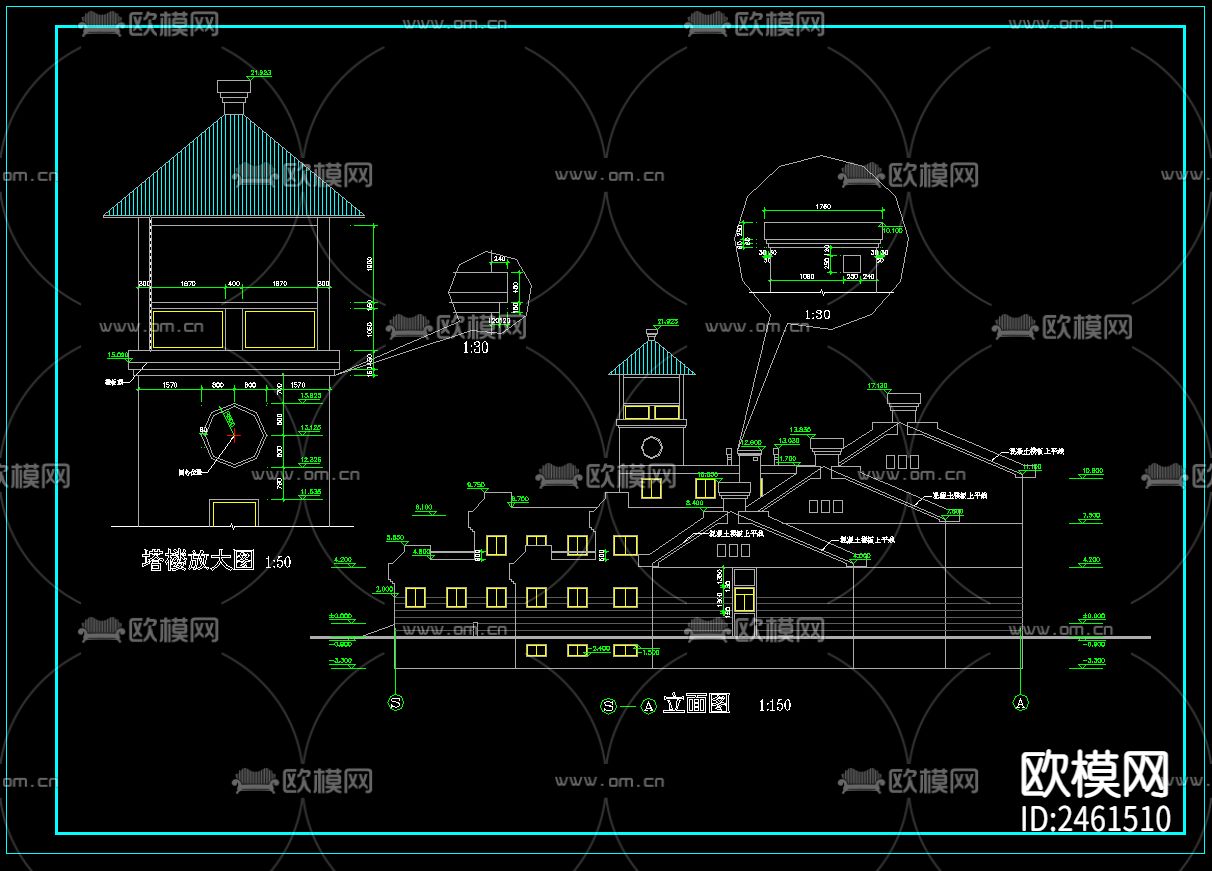 中式商务楼建筑cad施工图下载（渲染图3）