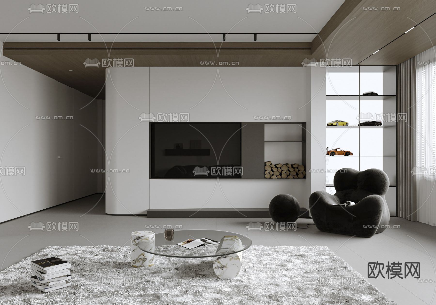 高级灰客餐厅3d模型下载（渲染图3）