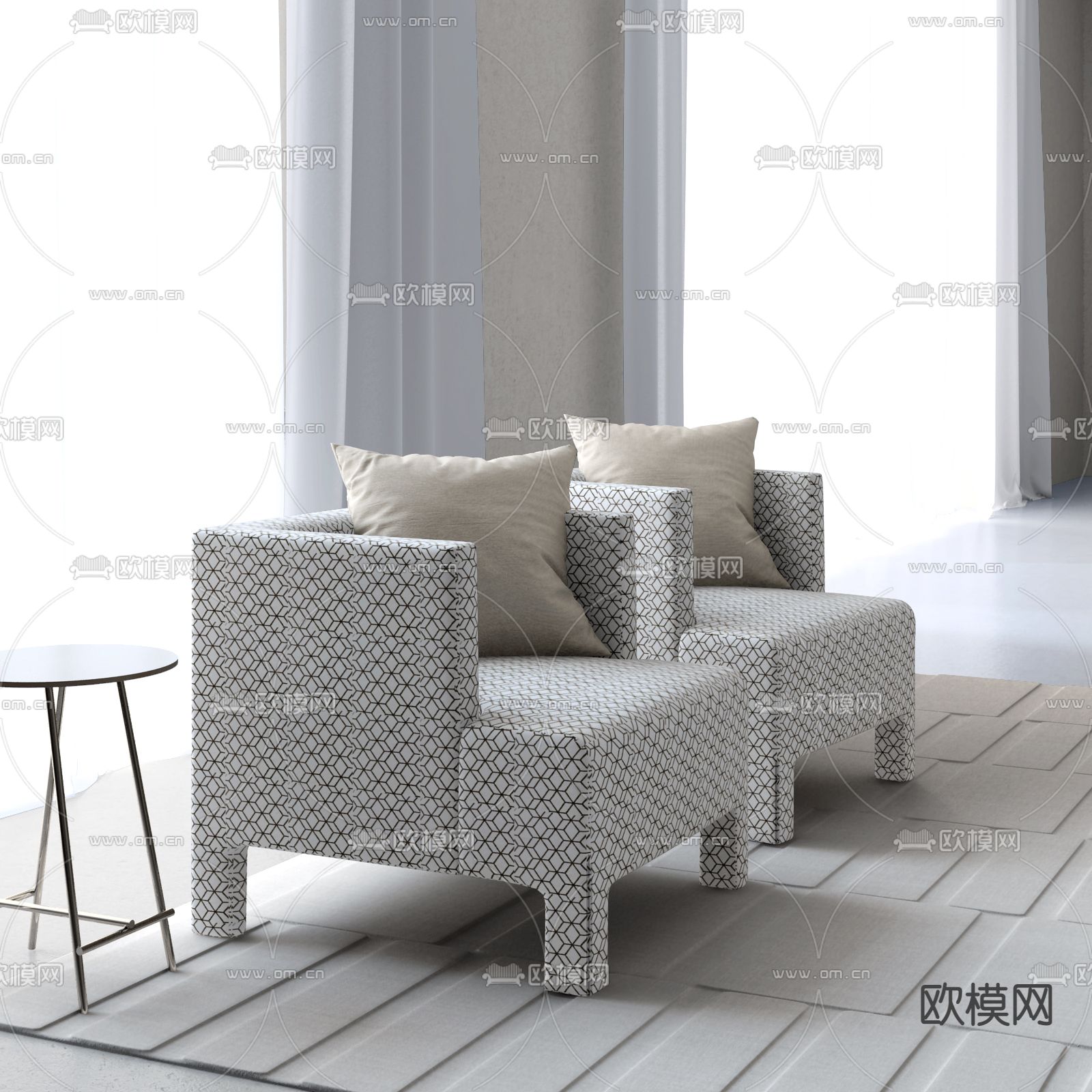 意大利driade品牌  现代布艺单人沙发SU模型下载