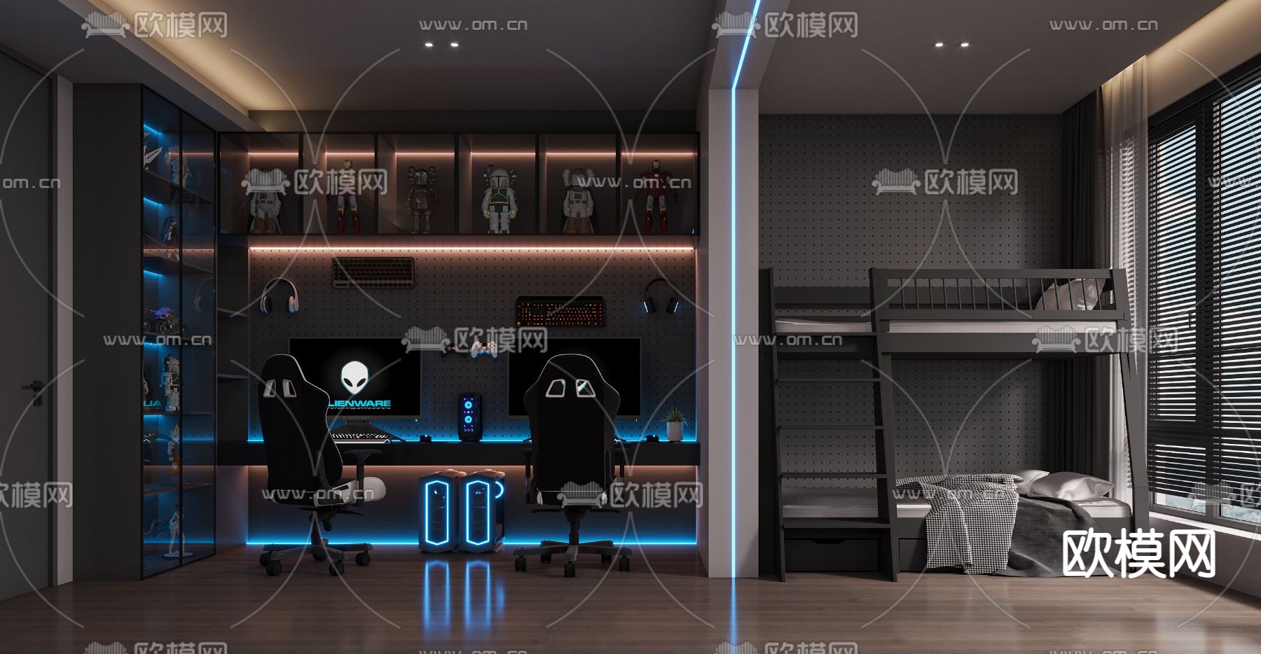 暗黑风电竞房 电玩室su模型下载（渲染图1）