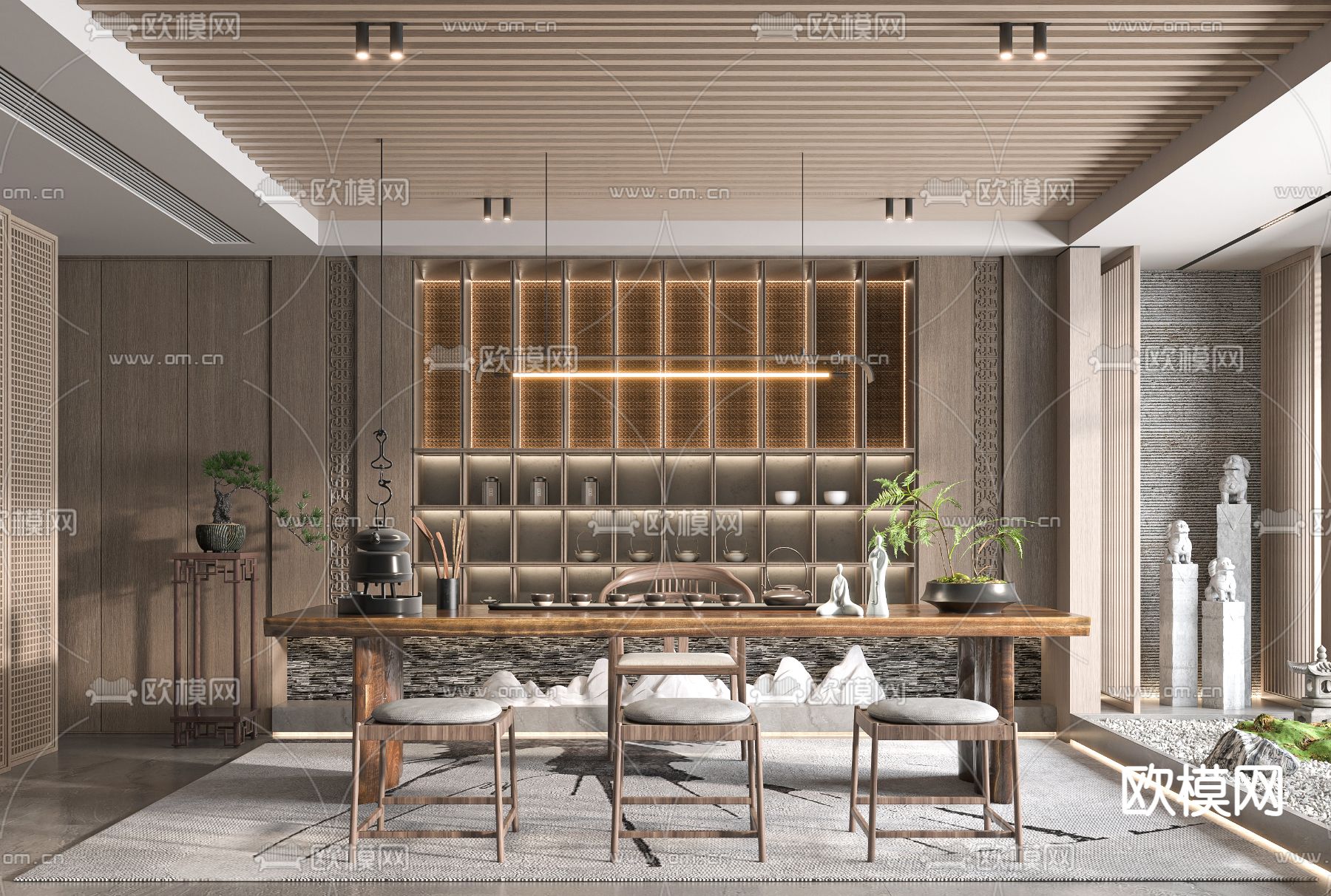 新中式茶室3d模型下载_ID12287154_3dmax免费模型-欧模网