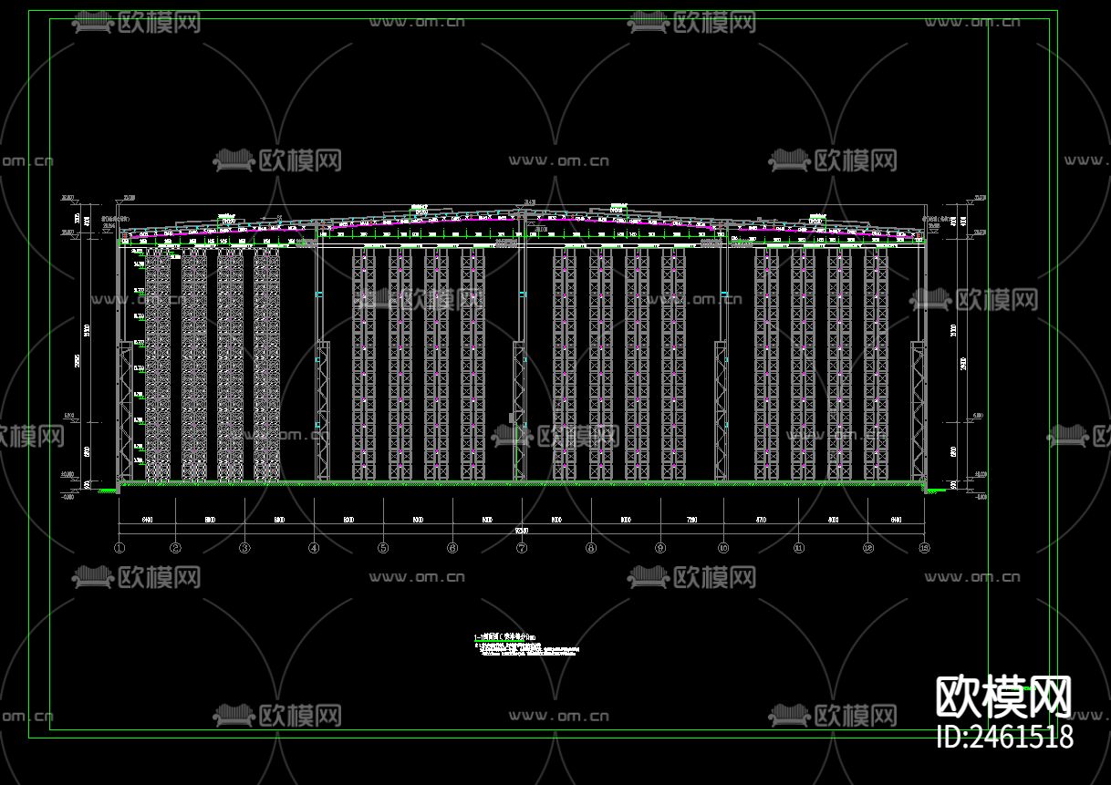 单层钢结构厂房给排水cad施工图下载（渲染图2）