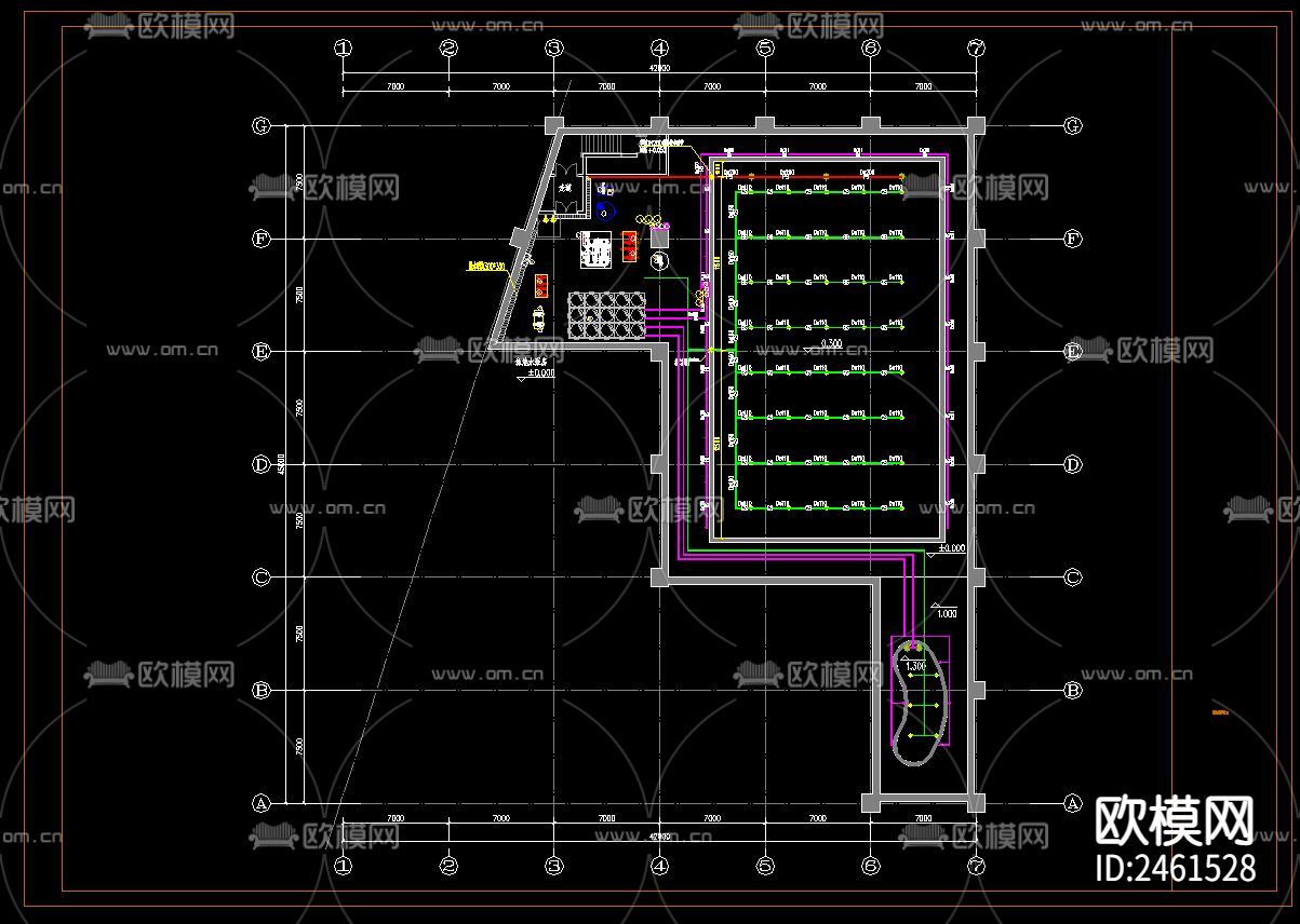 一层体育馆建筑给排水cad施工图下载（渲染图5）