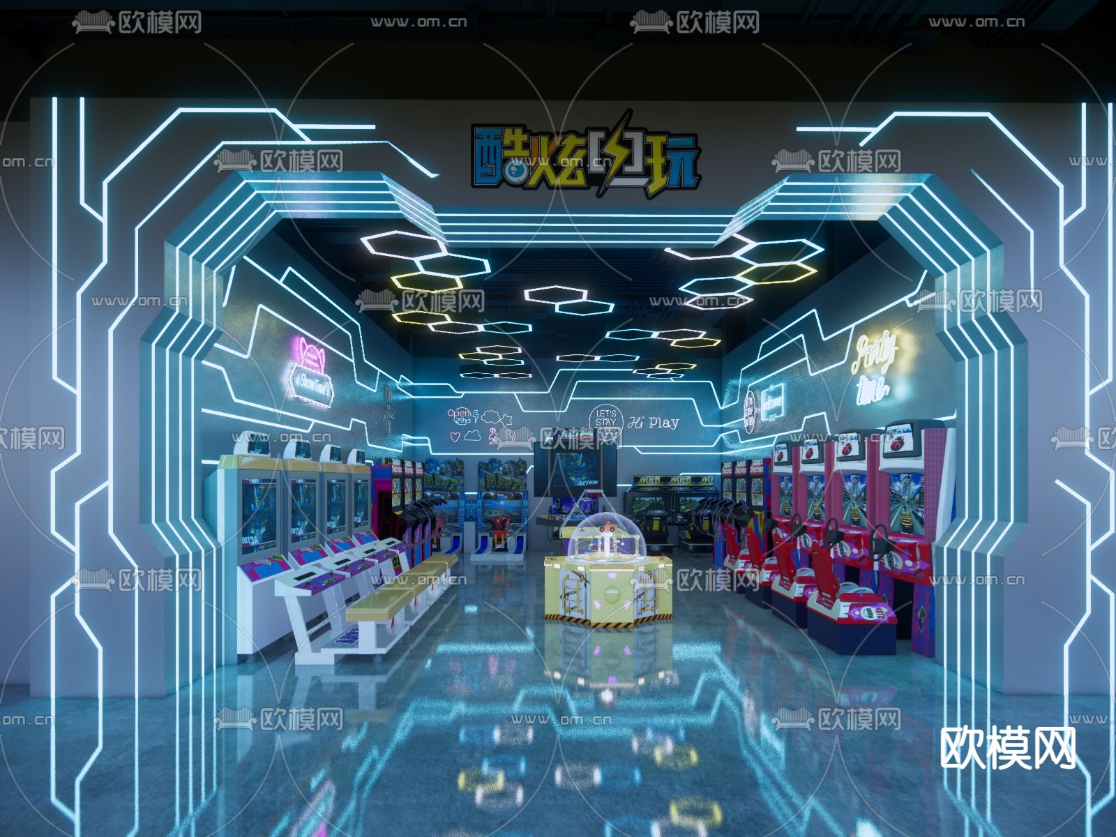 娱乐城 游戏厅 电玩城su模型下载（渲染图1）