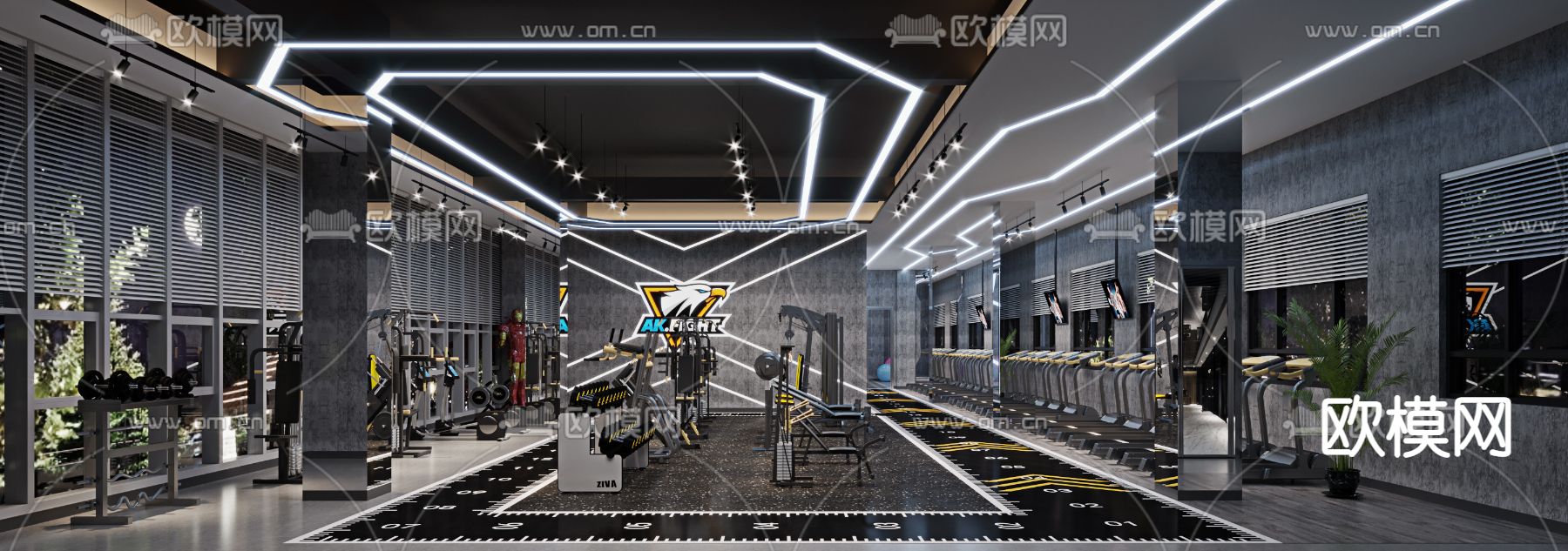 现代健身房 瑜伽房3d模型下载（渲染图1）