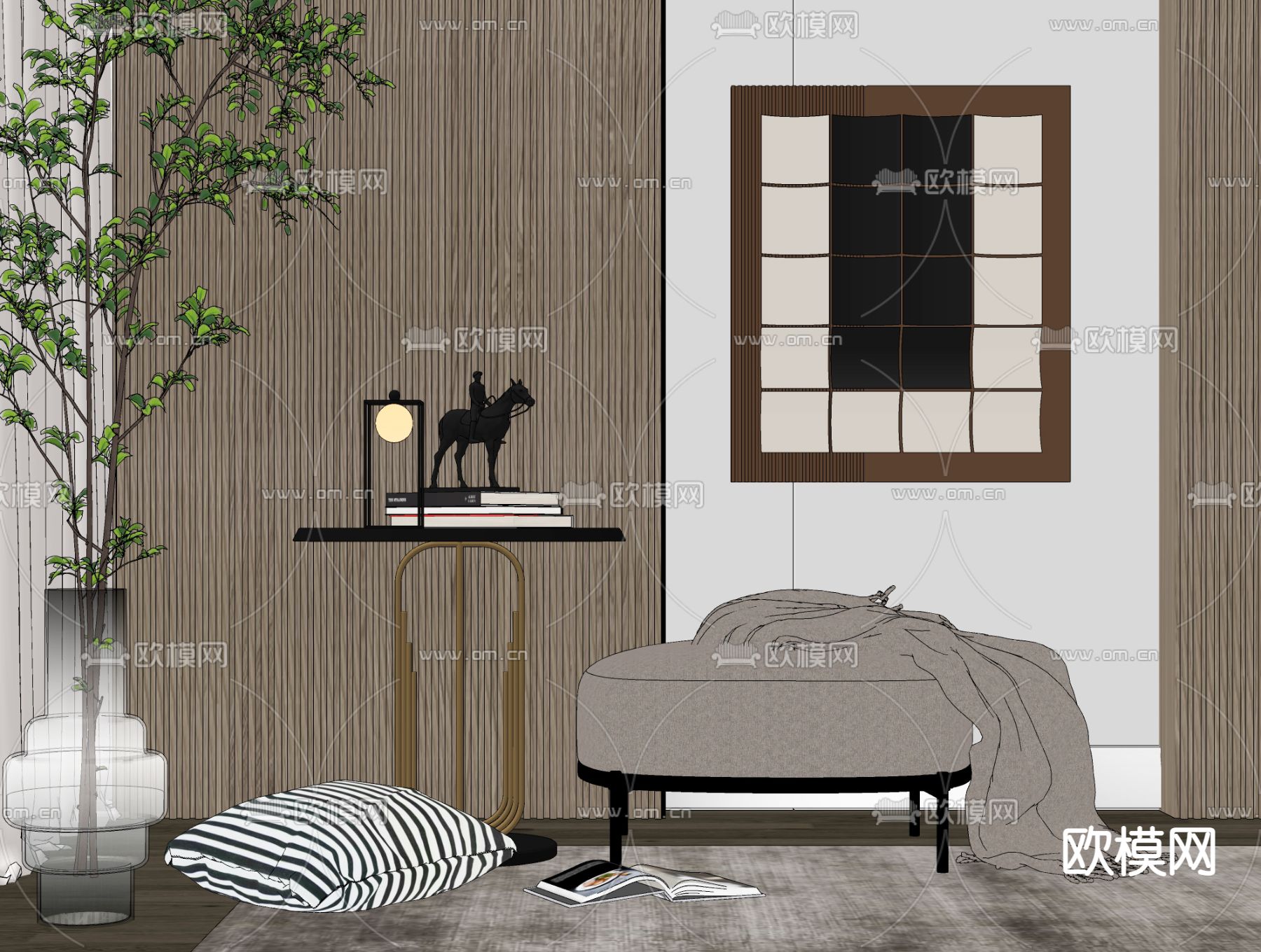 轻奢沙发凳 脚踏su模型下载（渲染图2）