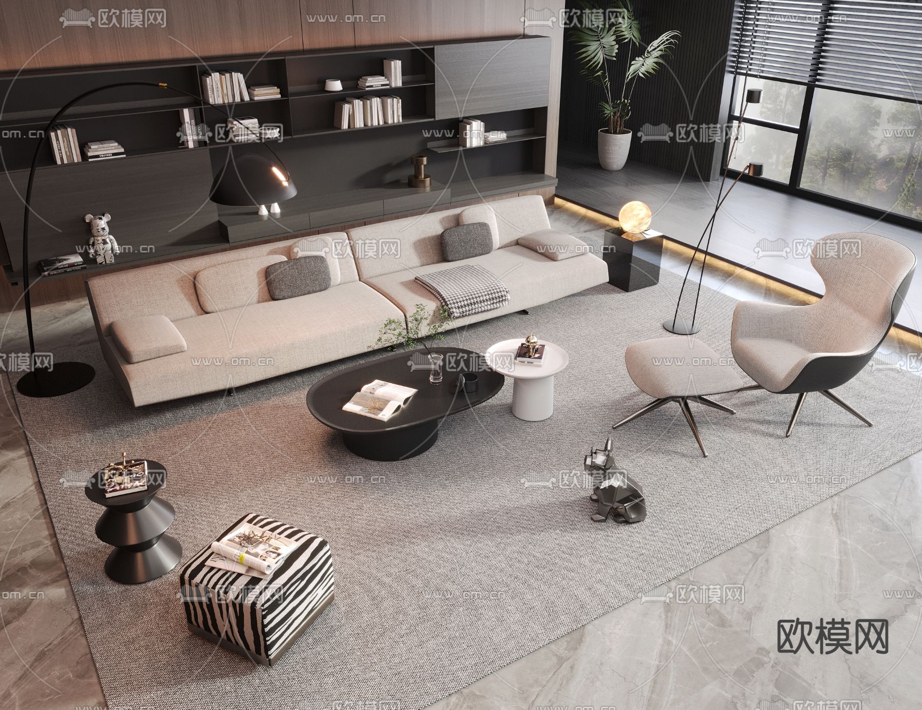 暗黑风组合沙发3d模型下载（渲染图1）