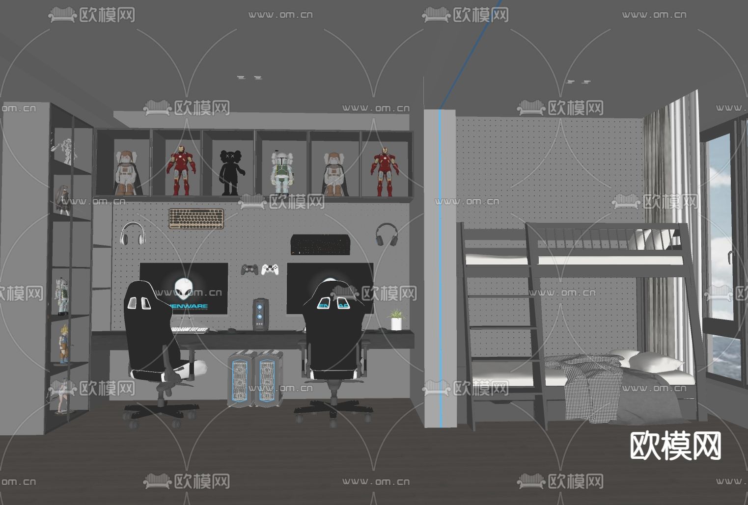 暗黑风电竞房 电玩室su模型下载（渲染图2）