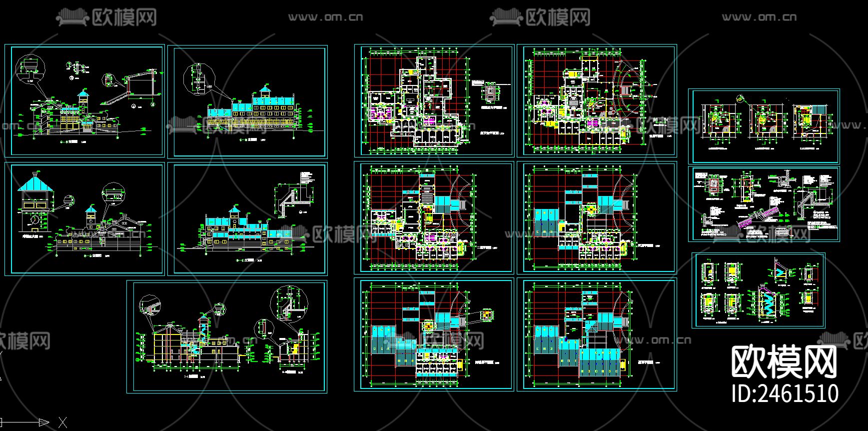 中式商务楼建筑cad施工图下载（渲染图2）