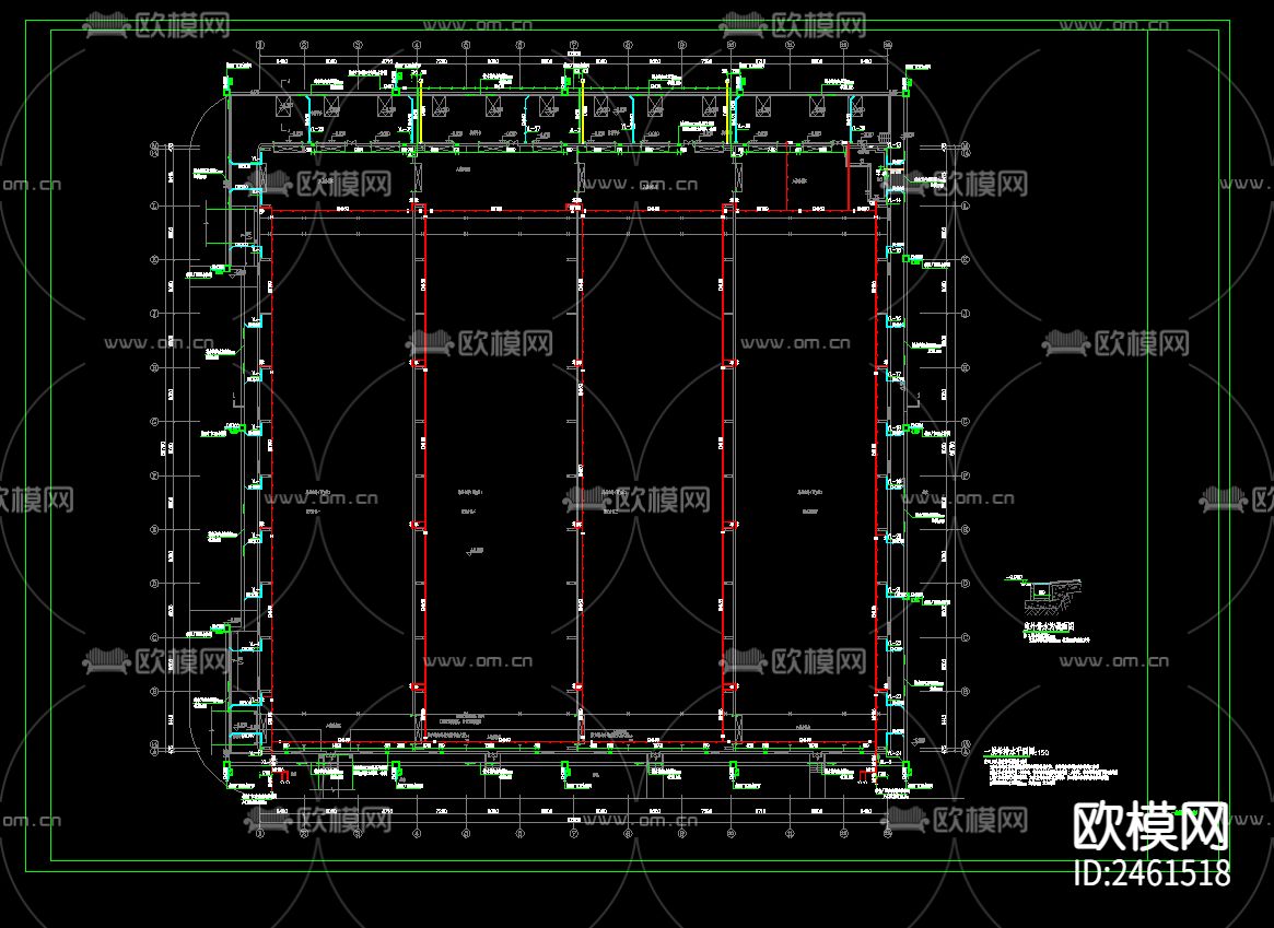 单层钢结构厂房给排水cad施工图下载（渲染图6）