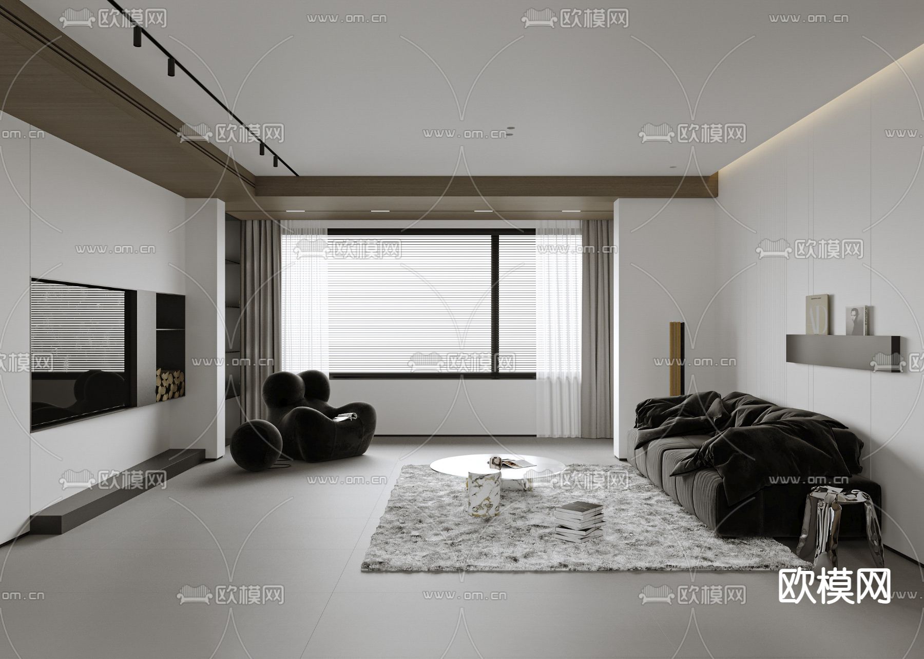 高级灰客餐厅3d模型下载（渲染图1）