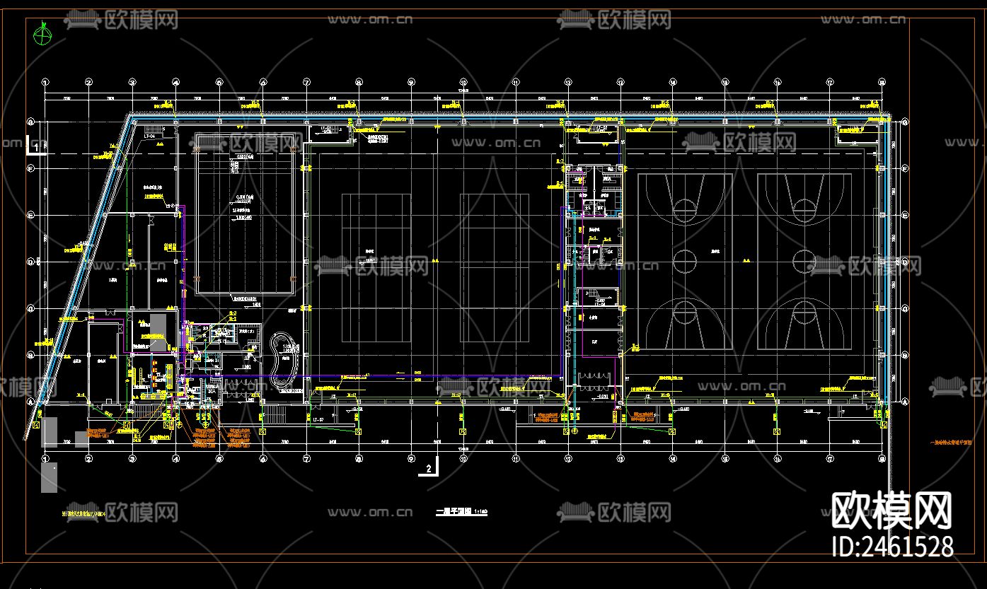 一层体育馆建筑给排水cad施工图下载（渲染图4）