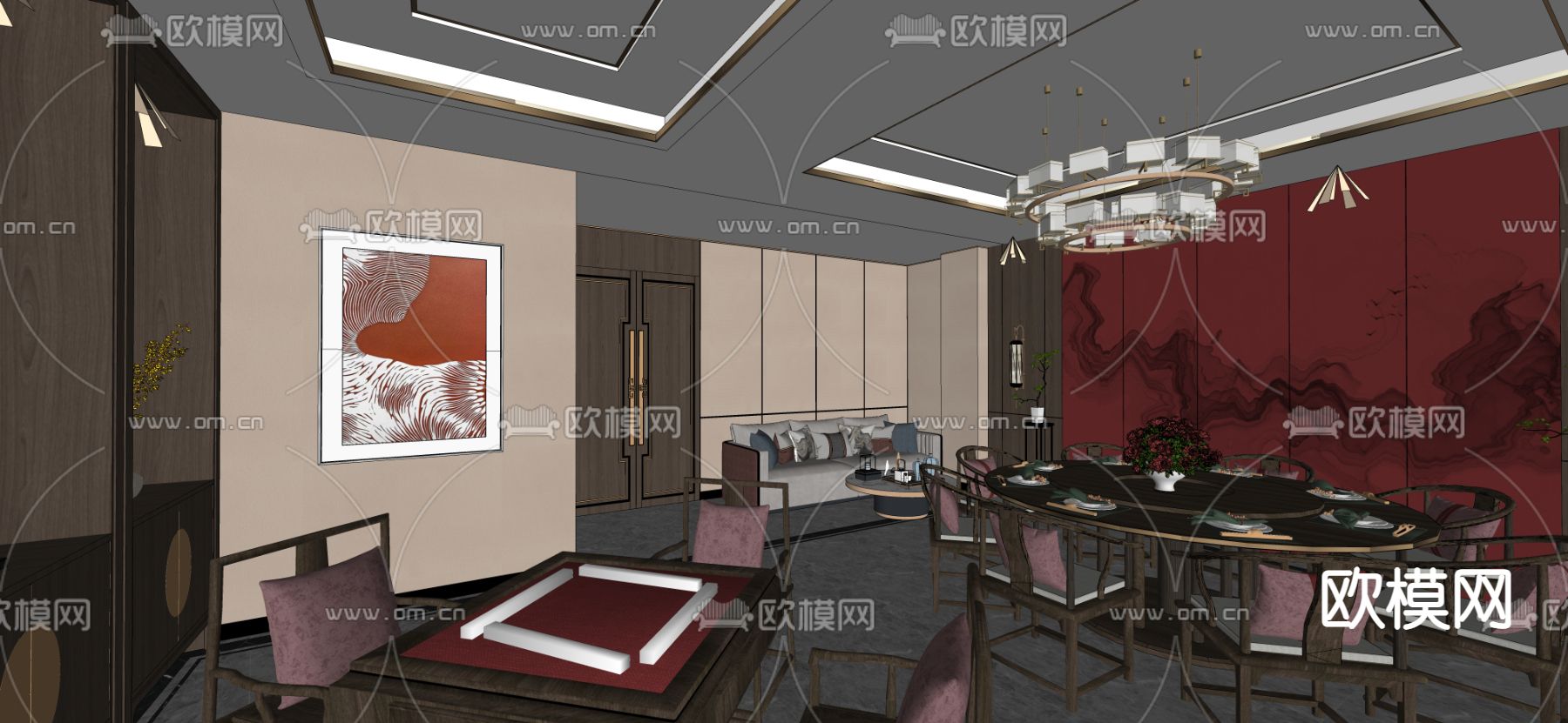 中餐厅包间 包房 包厢su模型下载（渲染图4）