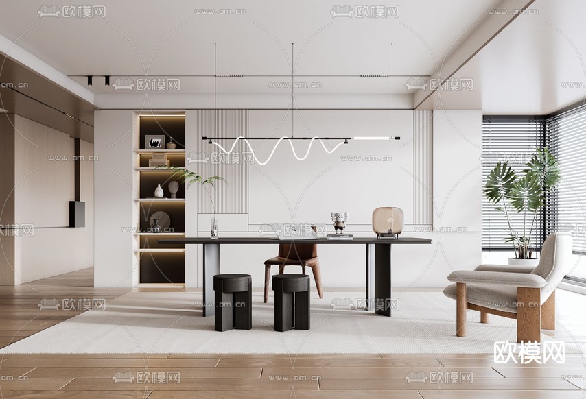 现代书房3d模型下载