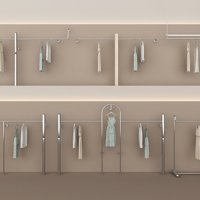  不锈钢服装货架 女装服饰su模型 