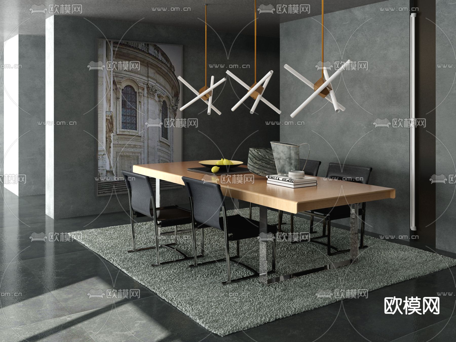 意大利B&BItalia品牌 现代餐桌椅吊灯摆件SU模型下载