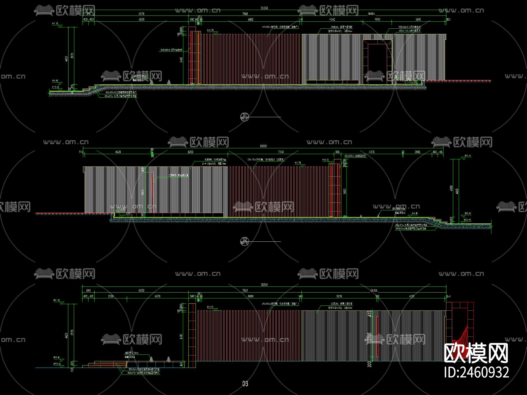 新中式入口景墙CAD施工图下载（渲染图2）