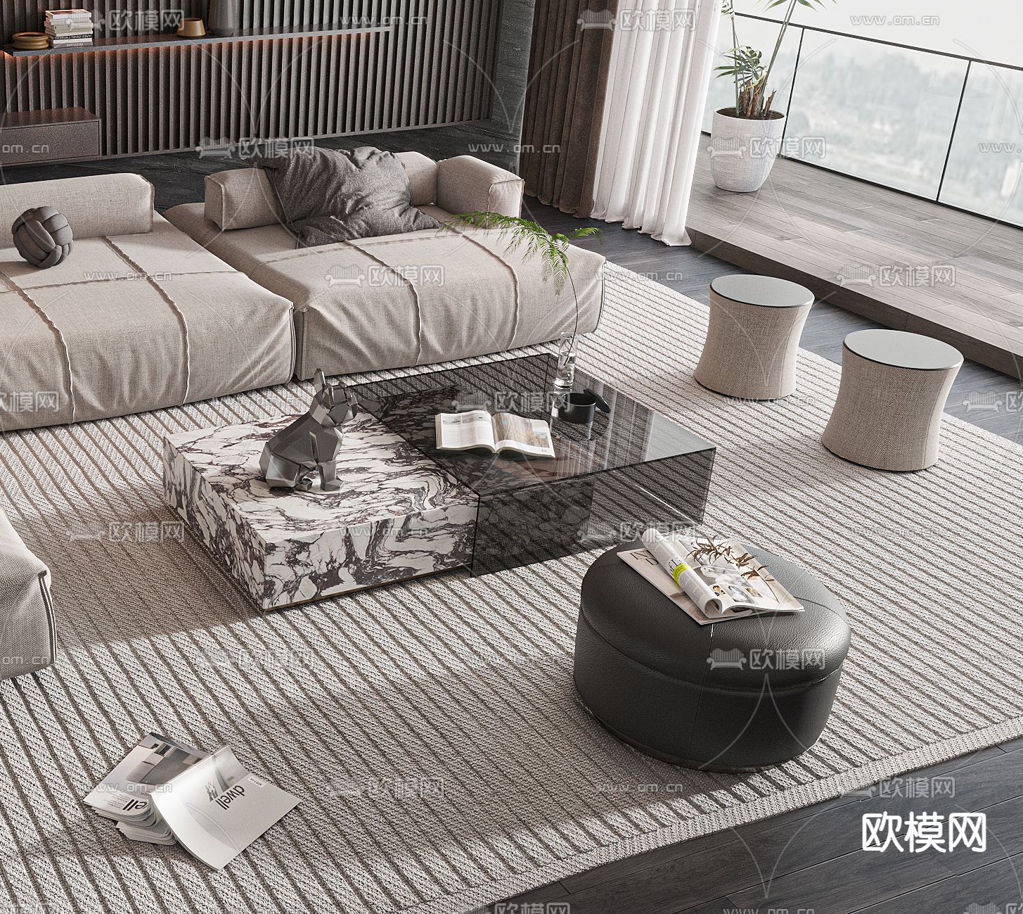 暗黑风组合沙发3d模型下载（渲染图3）