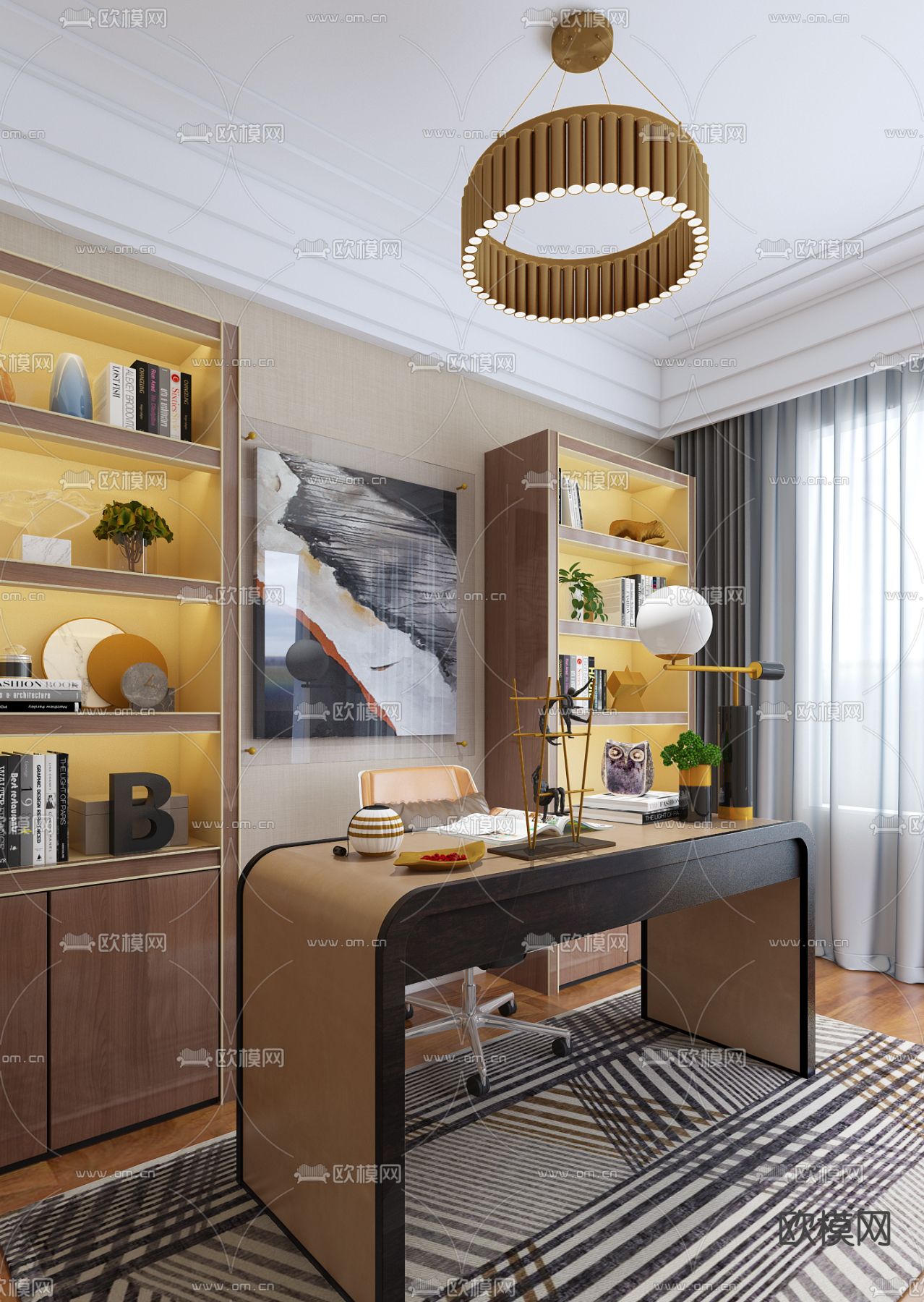 香榭蒂国际软装设计 现代书房SU模型下载