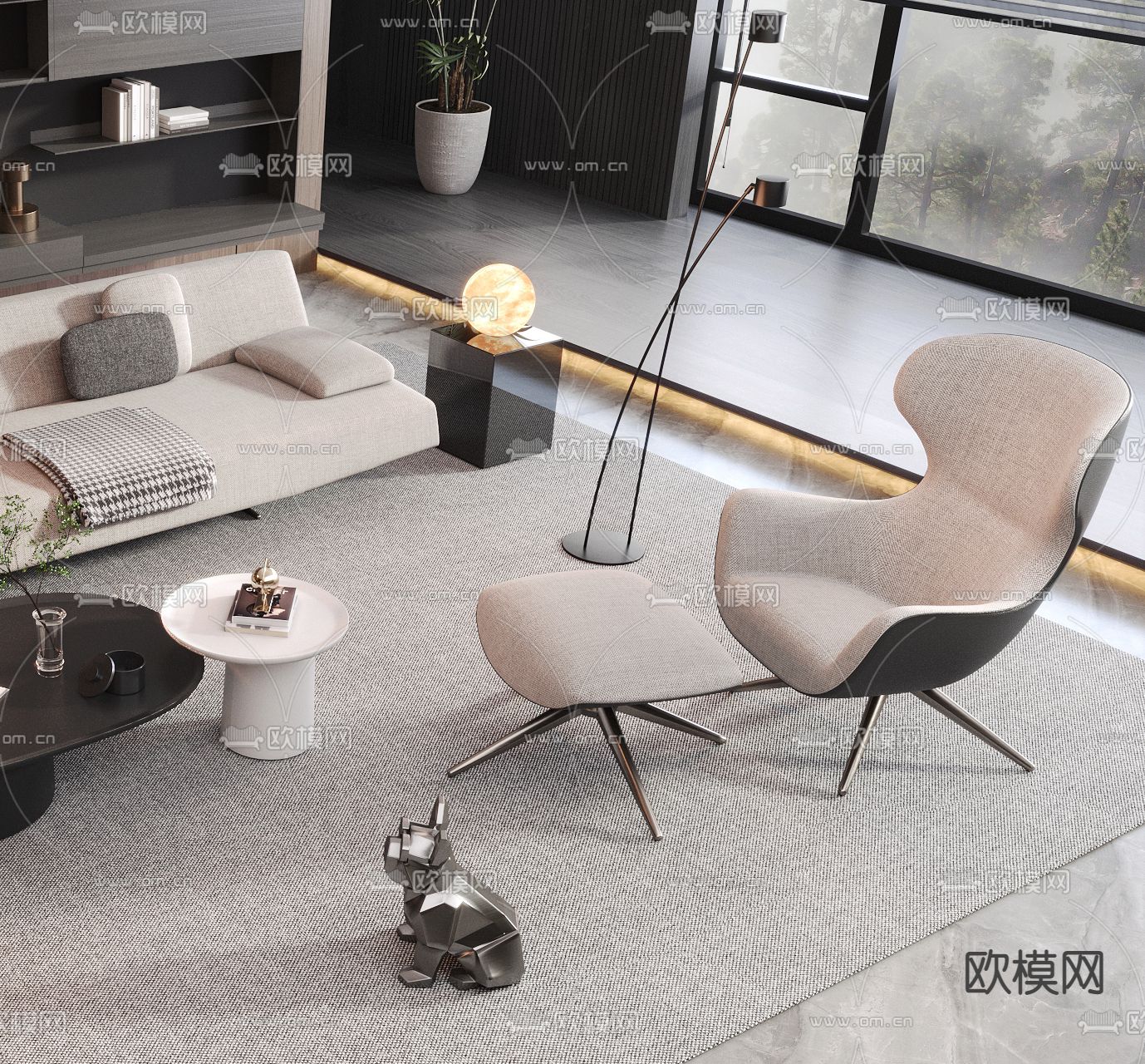 暗黑风组合沙发3d模型下载（渲染图3）