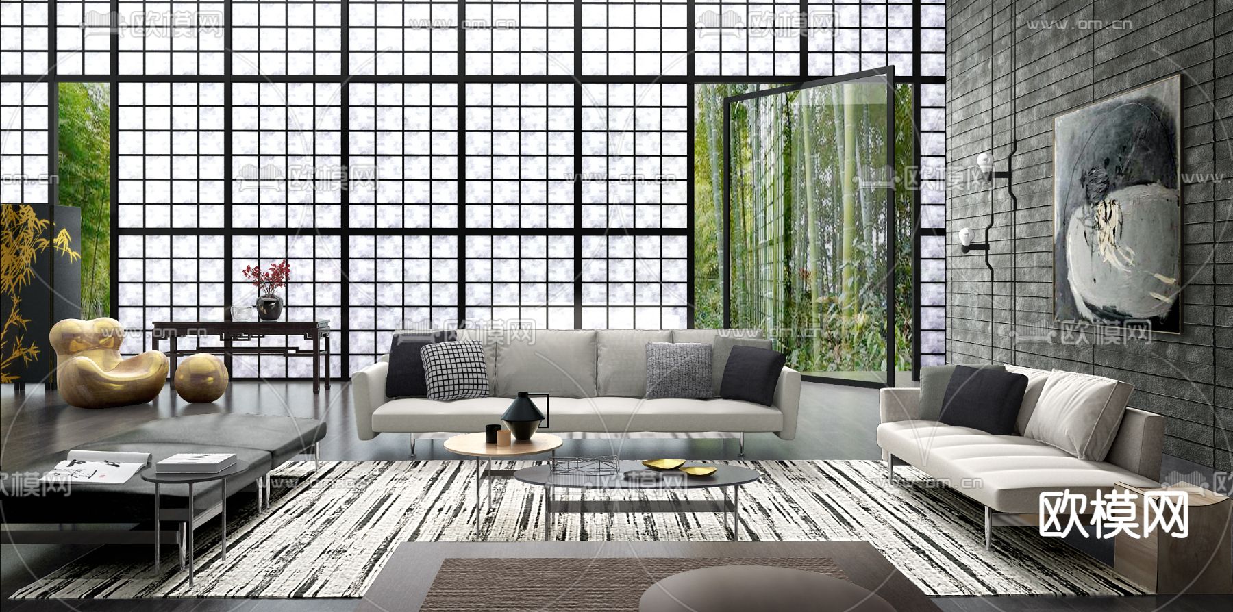 意大利B&BItalia品牌 现代客厅沙发组合摆件SU模型下载