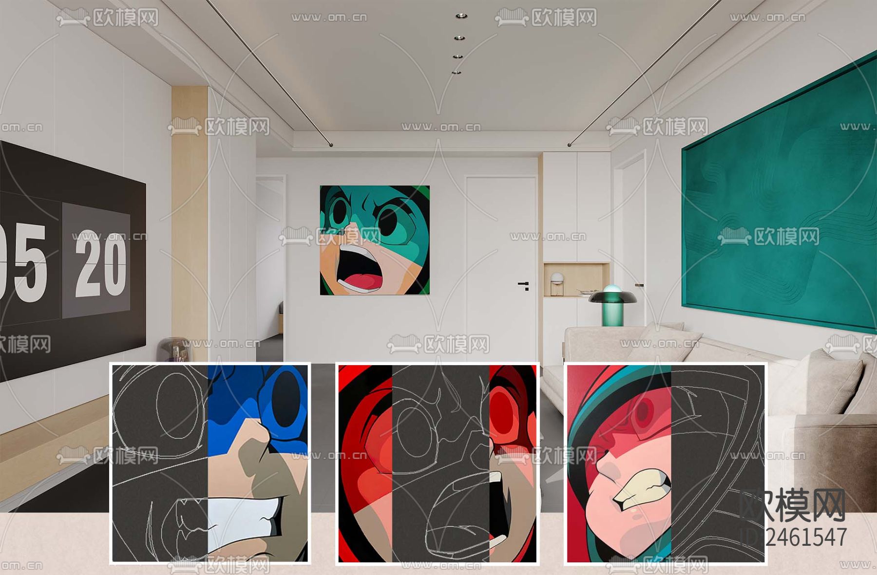 网红挂画cad图库下载（渲染图2）