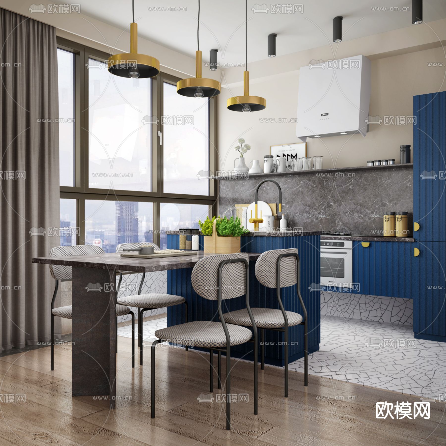 现代餐厅SU模型下载_ID12288255_sketchup模型下载-欧模网