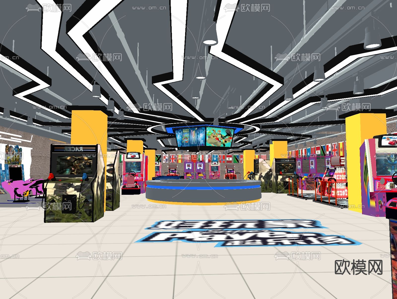 游戏厅 娱乐城su模型下载（渲染图3）