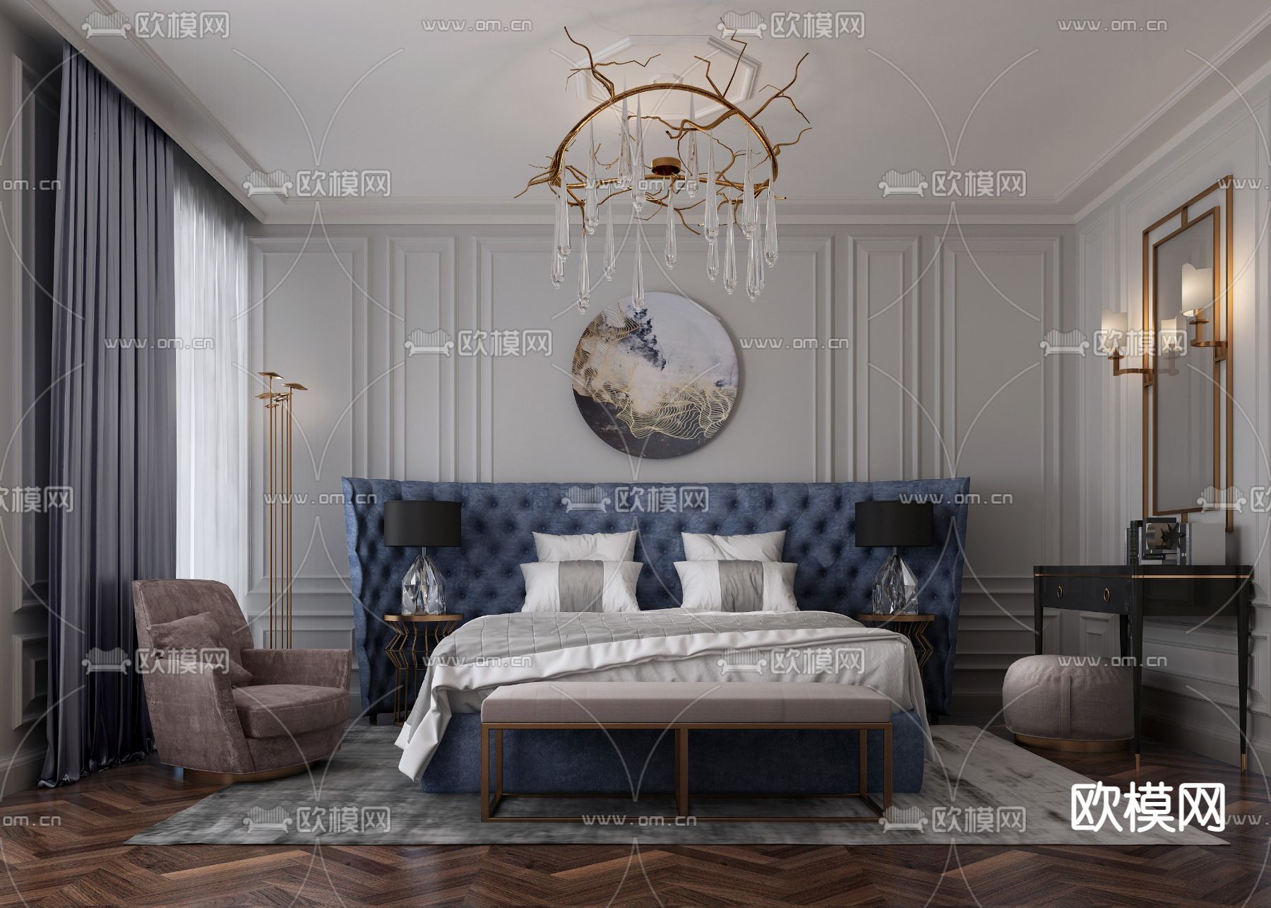 Dima Karma设计 后现代卧室主人房su模型下载