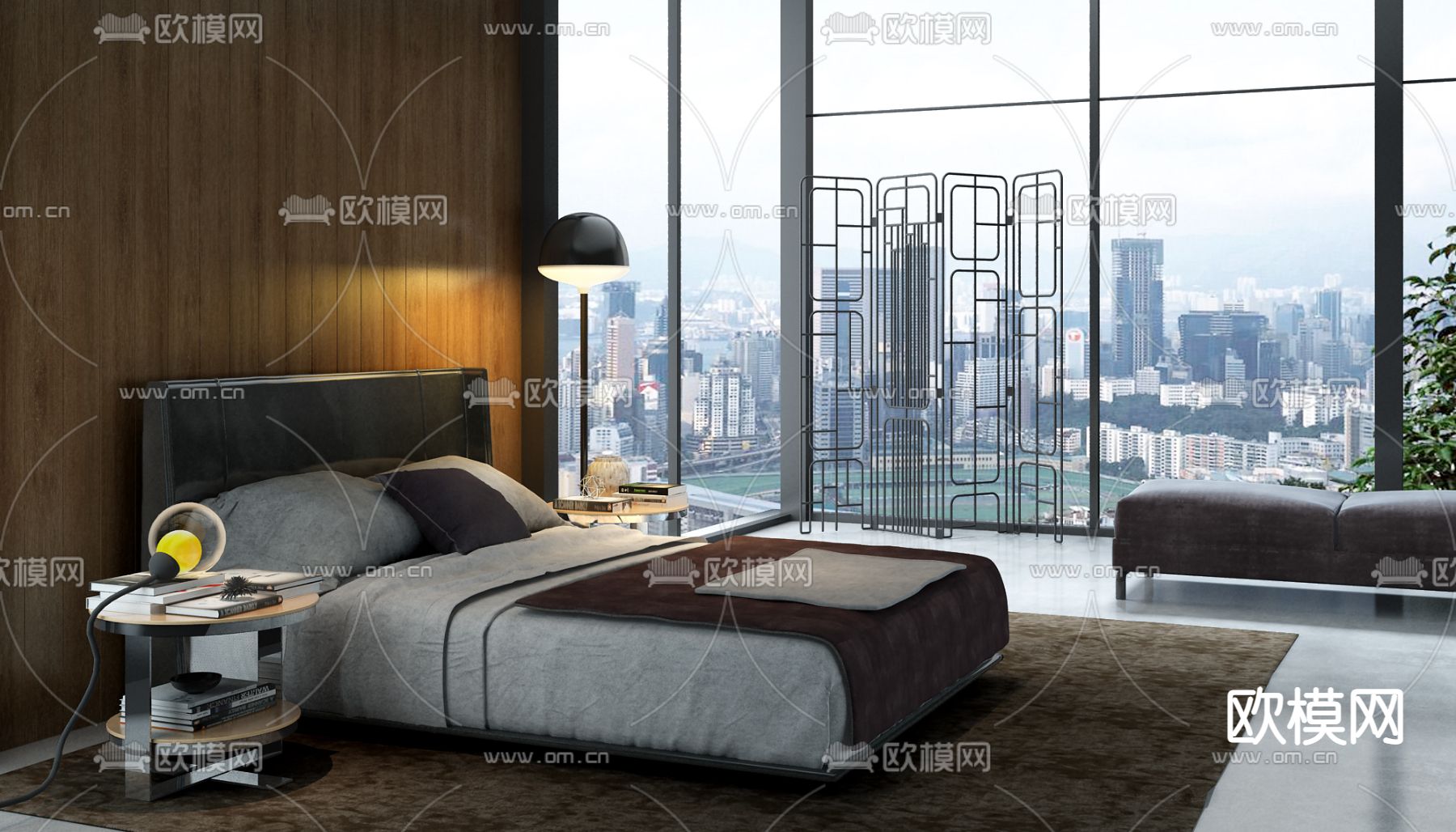 意大利B&B ITALIA品牌 现代布艺双人床SU模型下载