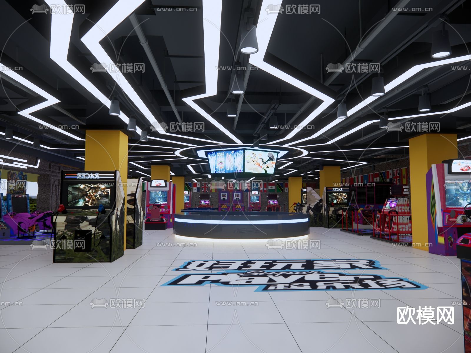 游戏厅 娱乐城su模型下载（渲染图1）