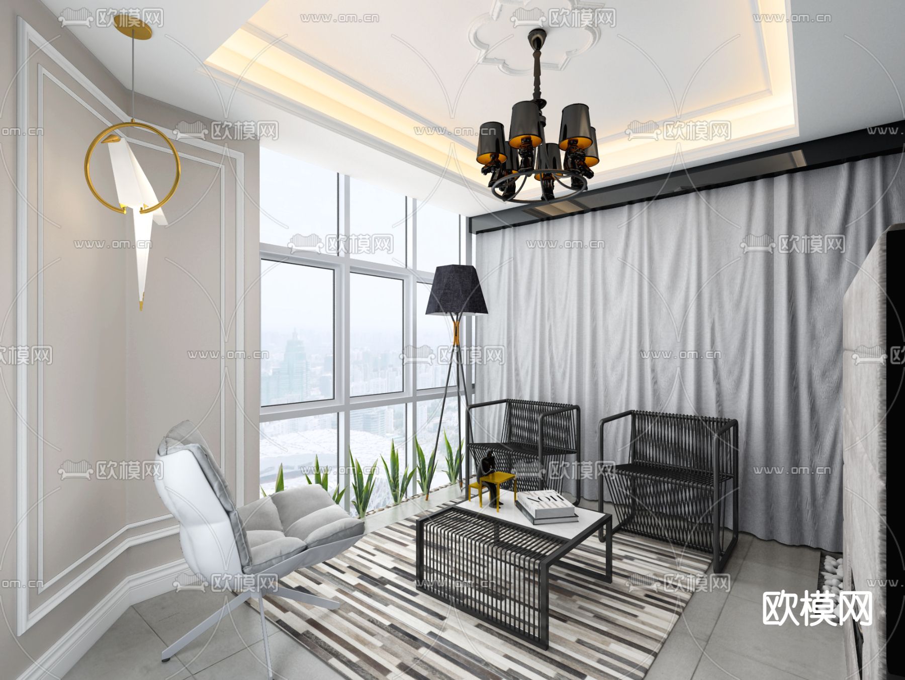 象尚设计 现代办公休闲区SU模型下载