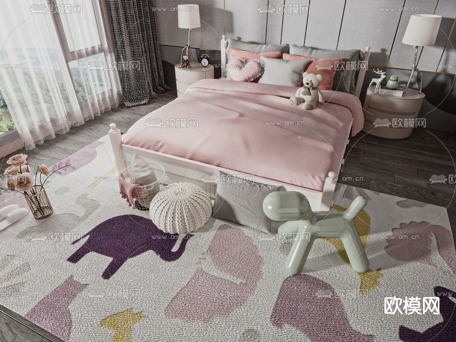 现代儿童床3d模型下载