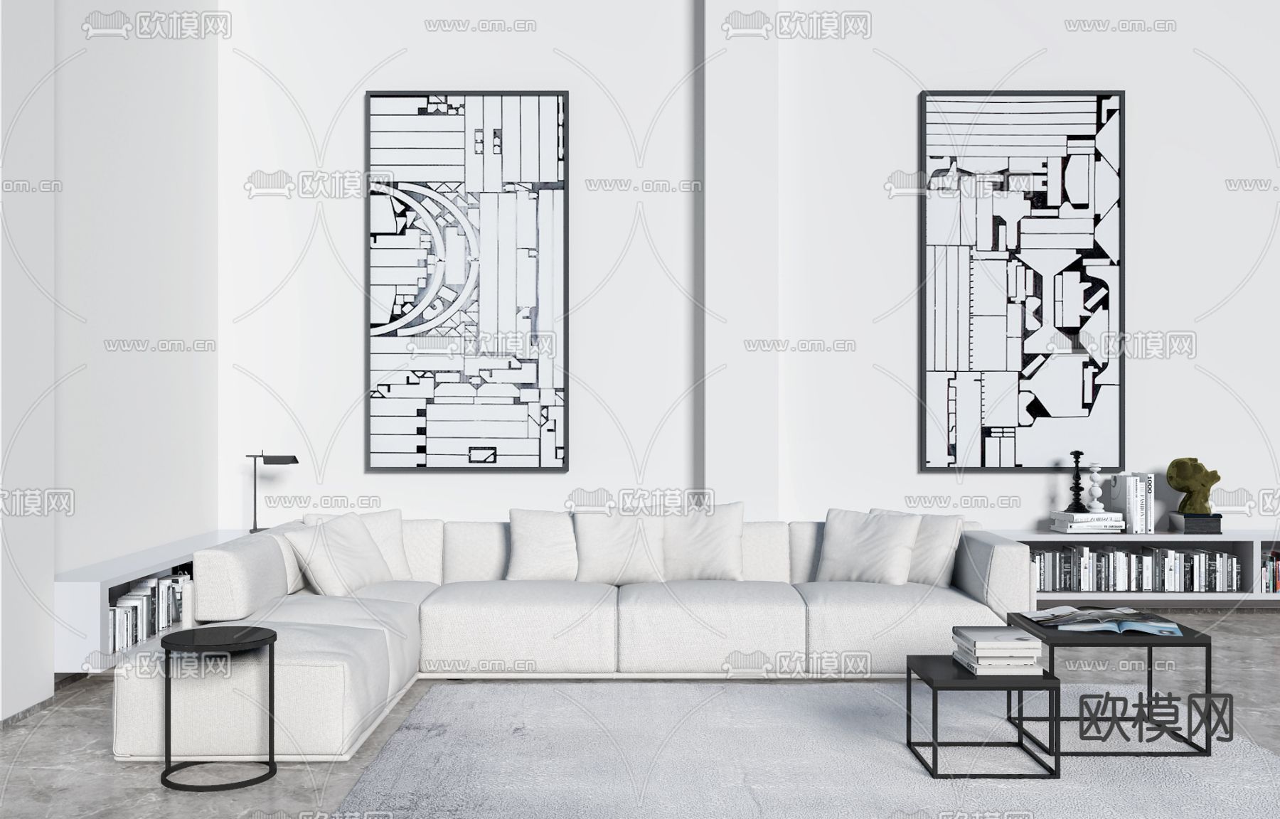 意大利Meridiani 现代转角沙发墙饰SU模型下载